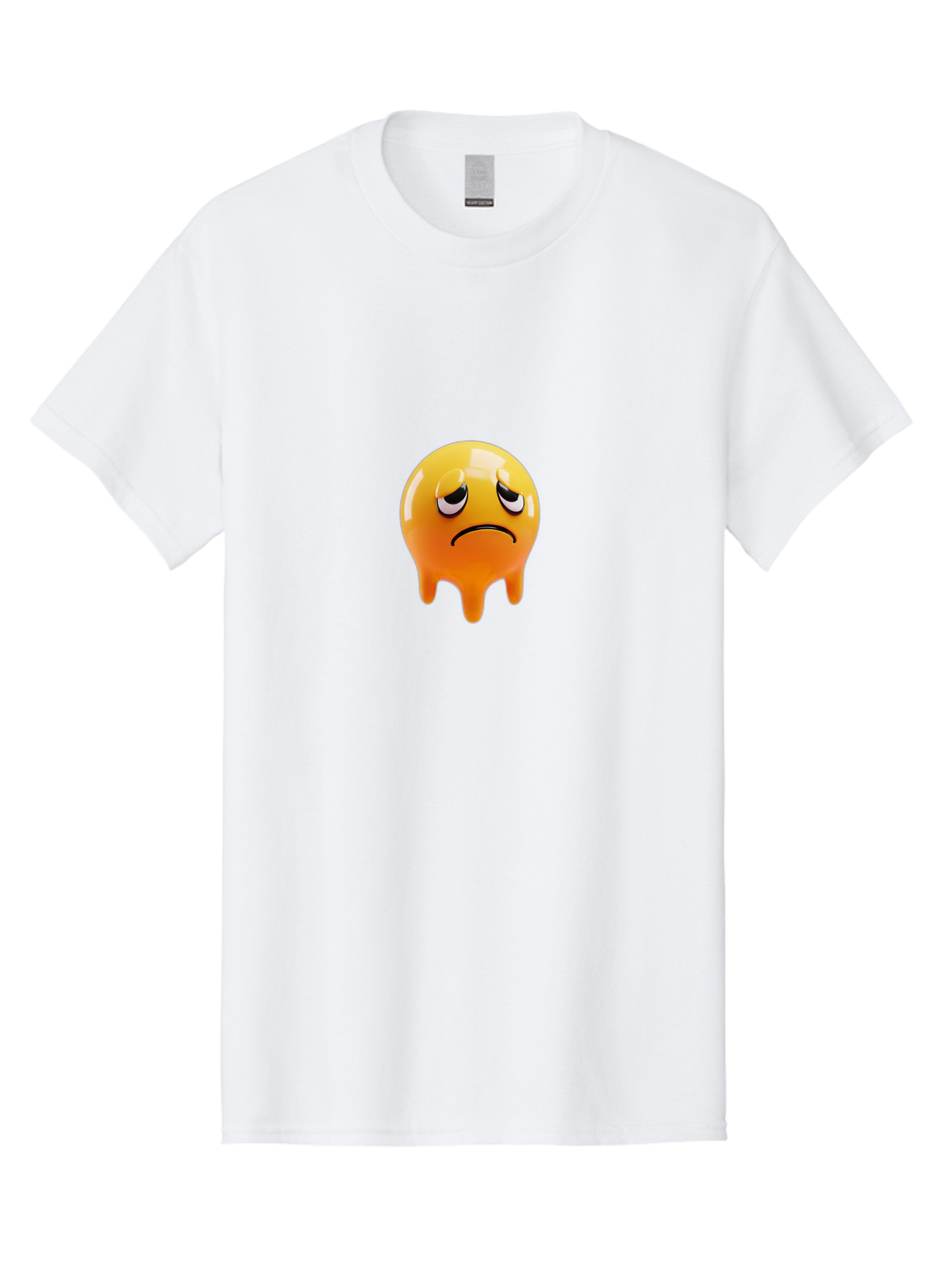 Melting-Face Men'S Graphic Tee, 100% Cotton, Comfortable Casual Summer Wear, Machine Washable, Melting Emoji, Yellow Face, Unhappy Face, Unhappy Emoji, Frowning Face, Sad Emoji, Cartoon Character, Emoticon, 3D Rendering, Digital Art, Bab000