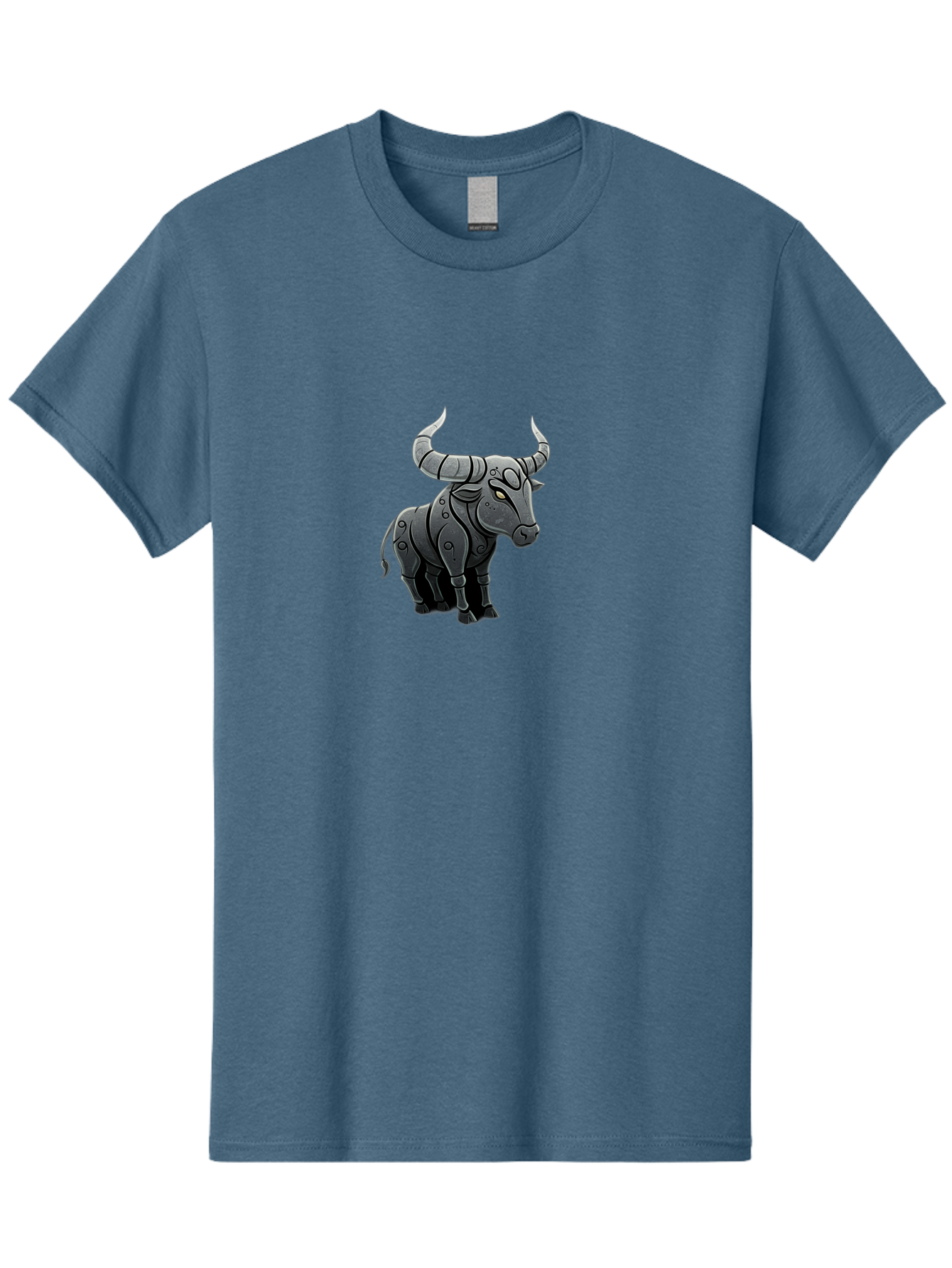 Metal-Bull Men'S Graphic Tee, 100% Cotton, Comfortable Casual Summer Wear, Machine Washable, Robotic Bull, Metallic Body, Mechanical Creature, Artificial Intelligence, Futuristic Design, Sci-Fi Art, Cybernetic Animal, Modern Illustration, Bab001