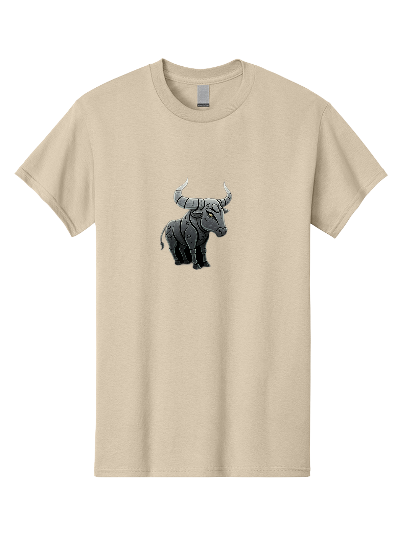 Metal-Bull Men'S Graphic Tee, 100% Cotton, Comfortable Casual Summer Wear, Machine Washable, Robotic Bull, Metallic Body, Mechanical Creature, Artificial Intelligence, Futuristic Design, Sci-Fi Art, Cybernetic Animal, Modern Illustration, Bab001