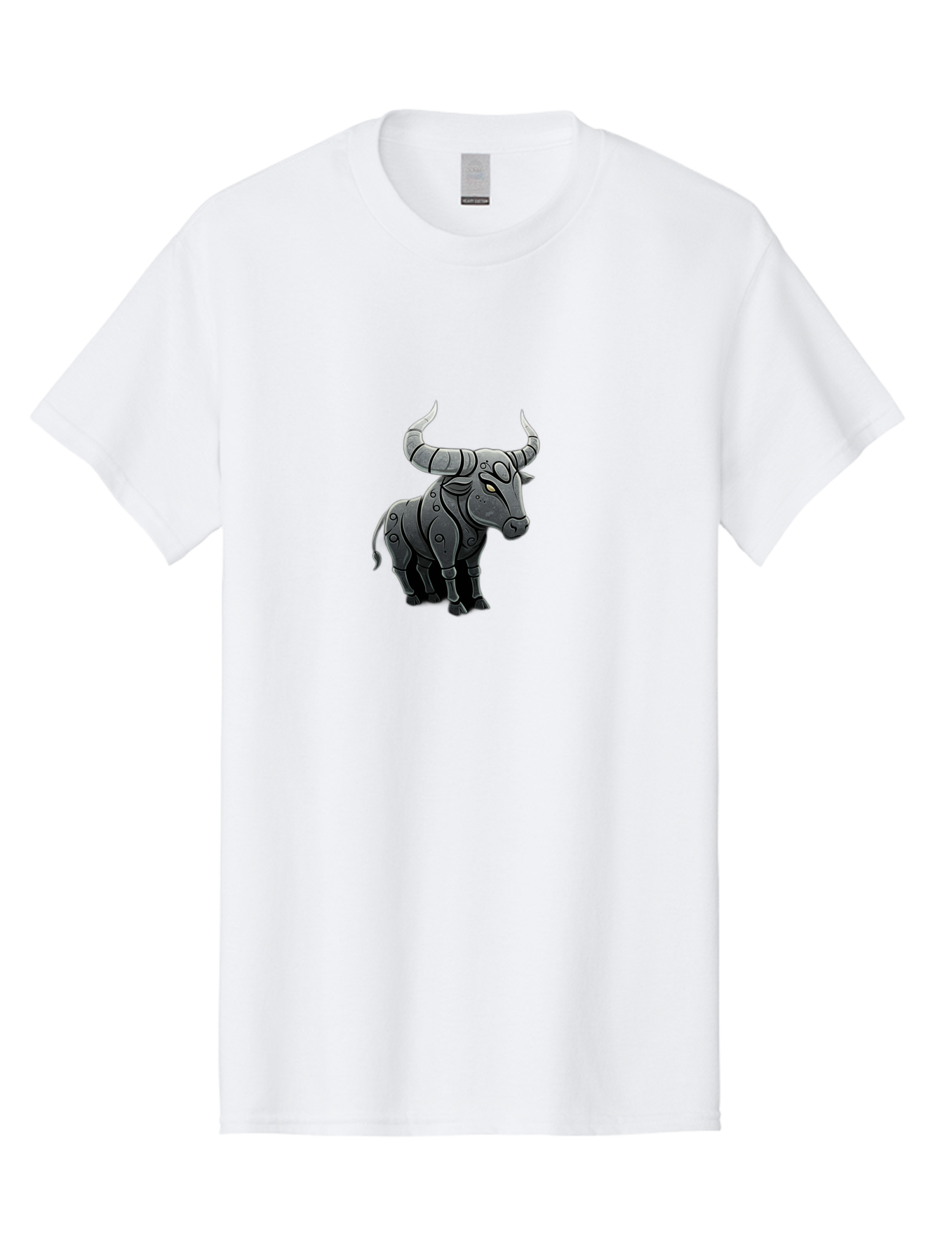 Metal-Bull Men'S Graphic Tee, 100% Cotton, Comfortable Casual Summer Wear, Machine Washable, Robotic Bull, Metallic Body, Mechanical Creature, Artificial Intelligence, Futuristic Design, Sci-Fi Art, Cybernetic Animal, Modern Illustration, Bab001