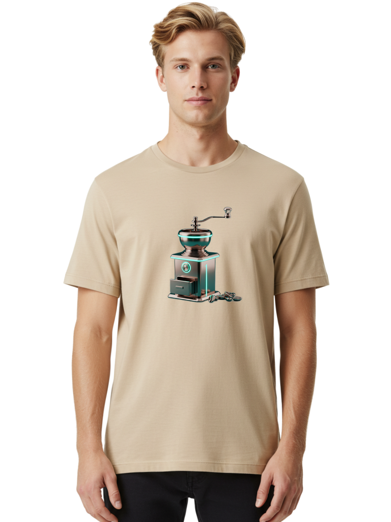 Metal-Coffee-Grinder Men'S Graphic Tee, 100% Cotton, Comfortable Casual Summer Wear, Machine Washable, Coffee Grinder, Manual Coffee Grinder, Metal Coffee Grinder, Coffee Beans Grinder, Kitchen Appliance, Coffee Maker Accessories, Bab002