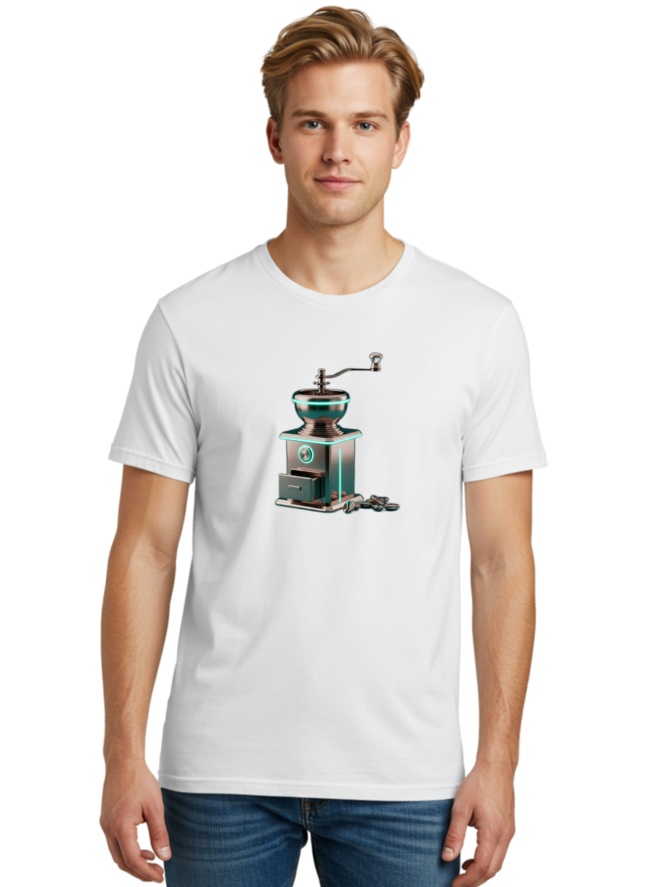 Metal-Coffee-Grinder Men'S Graphic Tee, 100% Cotton, Comfortable Casual Summer Wear, Machine Washable, Coffee Grinder, Manual Coffee Grinder, Metal Coffee Grinder, Coffee Beans Grinder, Kitchen Appliance, Coffee Maker Accessories, Bab002