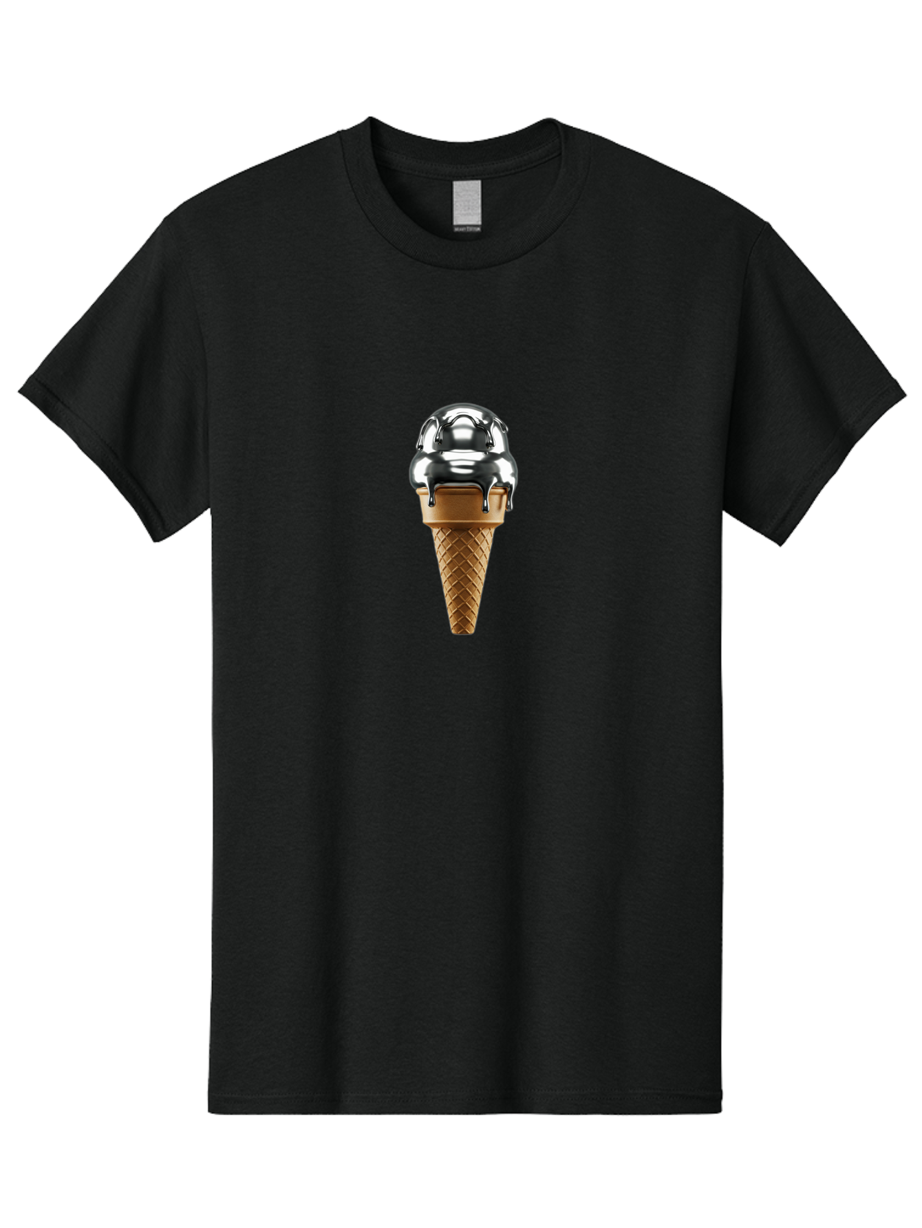 Metallic-Ice-Cream-Cone Men'S Graphic Tee, 100% Cotton, Comfortable Casual Summer Wear, Machine Washable, Metallic Ice Cream, Chocolate Sauce Dripping, Waffle Cone, Sweet Treat, Dessert, Cool Indulgence, Frozen Delight, Tasty Pleasure, Bab004