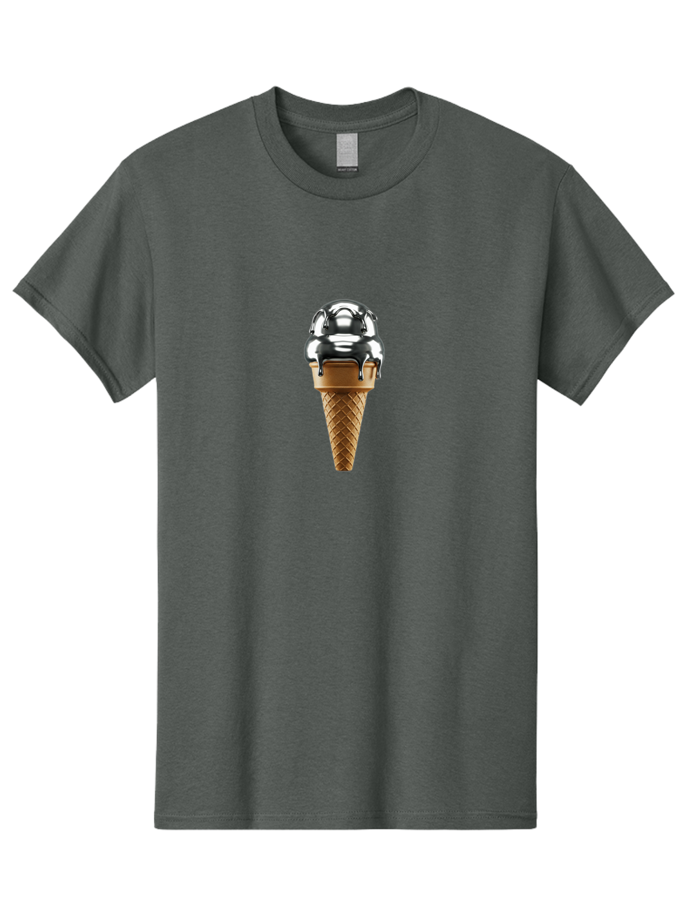 Metallic-Ice-Cream-Cone Men'S Graphic Tee, 100% Cotton, Comfortable Casual Summer Wear, Machine Washable, Metallic Ice Cream, Chocolate Sauce Dripping, Waffle Cone, Sweet Treat, Dessert, Cool Indulgence, Frozen Delight, Tasty Pleasure, Bab004