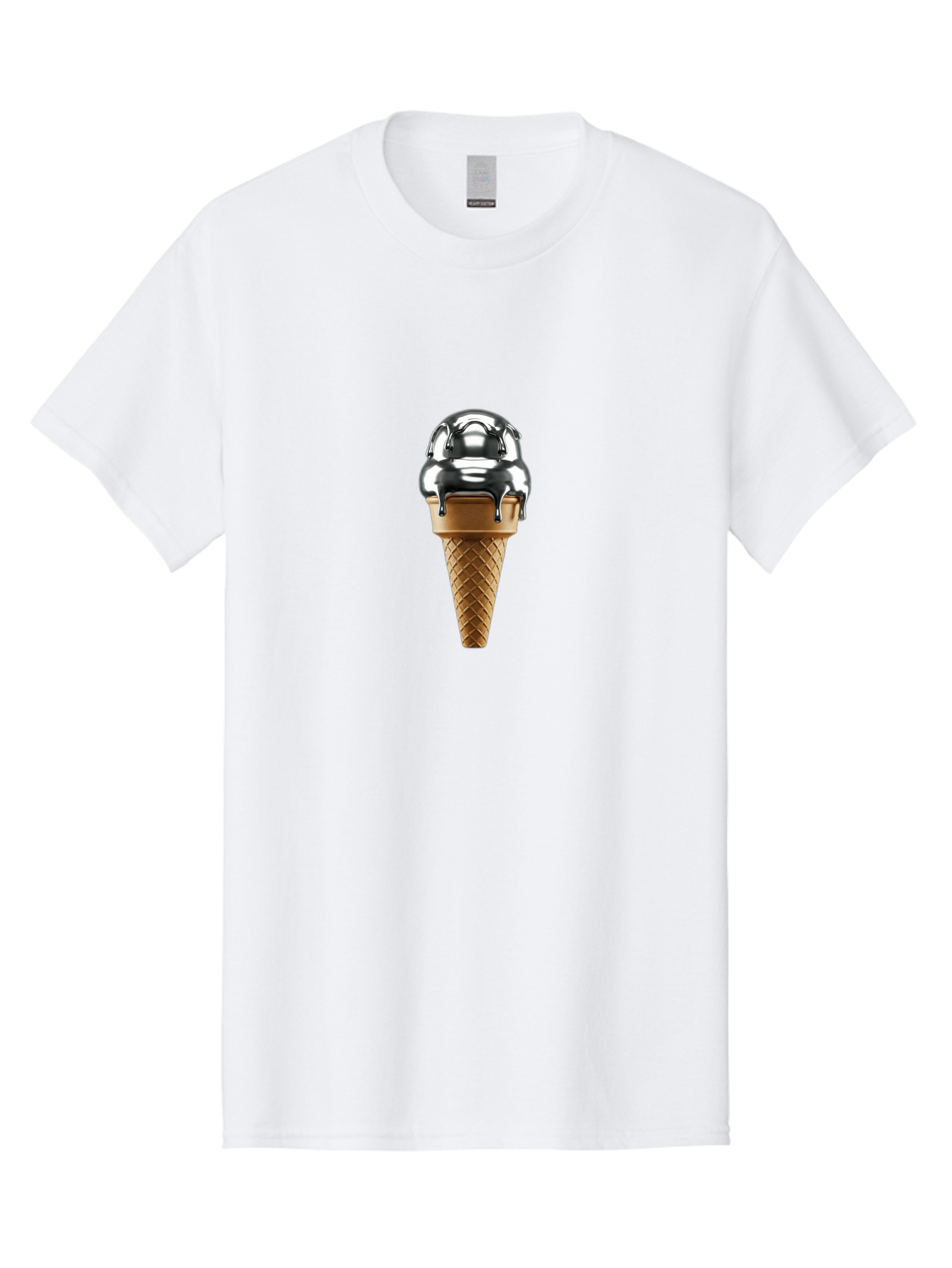 Metallic-Ice-Cream-Cone Men'S Graphic Tee, 100% Cotton, Comfortable Casual Summer Wear, Machine Washable, Metallic Ice Cream, Chocolate Sauce Dripping, Waffle Cone, Sweet Treat, Dessert, Cool Indulgence, Frozen Delight, Tasty Pleasure, Bab004