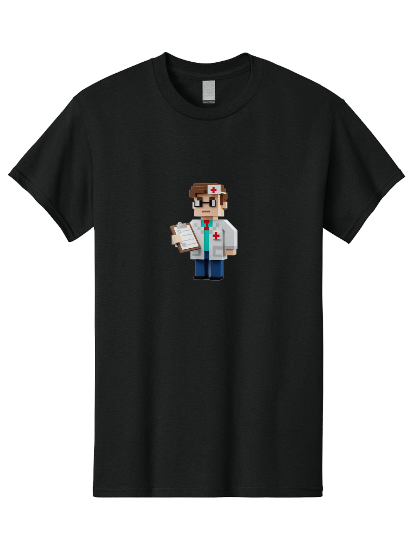 Minecraft-Doctor-1 Men'S Graphic Tee, 100% Cotton, Comfortable Casual Summer Wear, Machine Washable, Pixel Art Doctor, Medical Professional, Healthcare Worker, Doctor Character, Red Cross Symbol, Medical Attire, Clipboard, Pixelated Style, Bab007