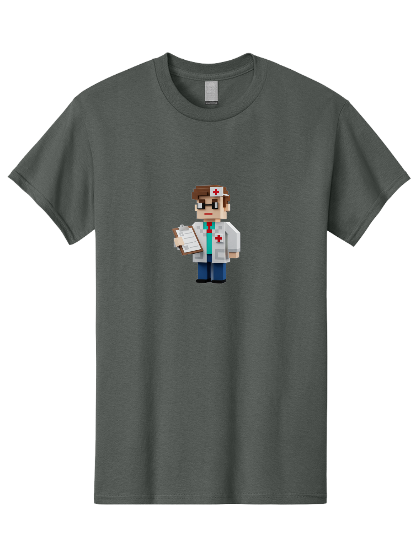 Minecraft-Doctor-1 Men'S Graphic Tee, 100% Cotton, Comfortable Casual Summer Wear, Machine Washable, Pixel Art Doctor, Medical Professional, Healthcare Worker, Doctor Character, Red Cross Symbol, Medical Attire, Clipboard, Pixelated Style, Bab007