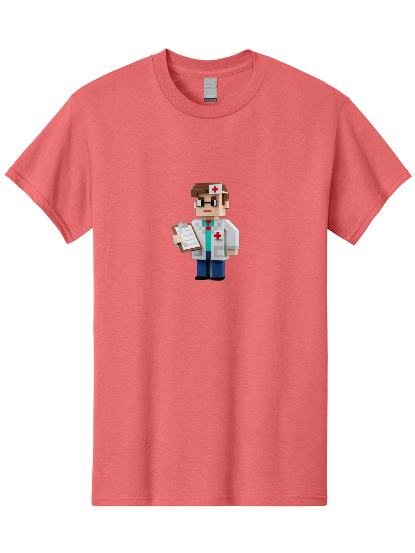 Minecraft-Doctor-1 Men'S Graphic Tee, 100% Cotton, Comfortable Casual Summer Wear, Machine Washable, Pixel Art Doctor, Medical Professional, Healthcare Worker, Doctor Character, Red Cross Symbol, Medical Attire, Clipboard, Pixelated Style, Bab007
