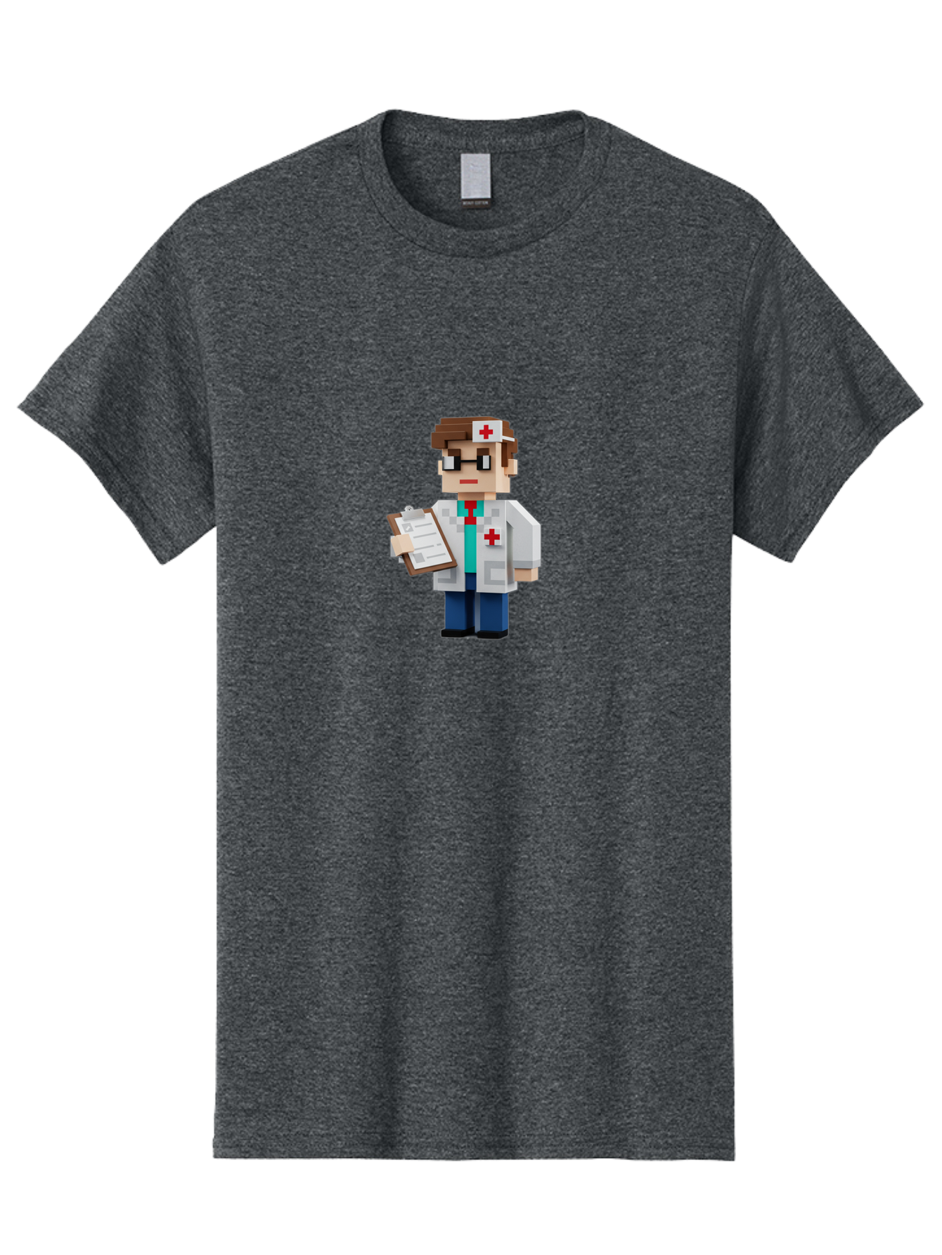 Minecraft-Doctor-1 Men'S Graphic Tee, 100% Cotton, Comfortable Casual Summer Wear, Machine Washable, Pixel Art Doctor, Medical Professional, Healthcare Worker, Doctor Character, Red Cross Symbol, Medical Attire, Clipboard, Pixelated Style, Bab007