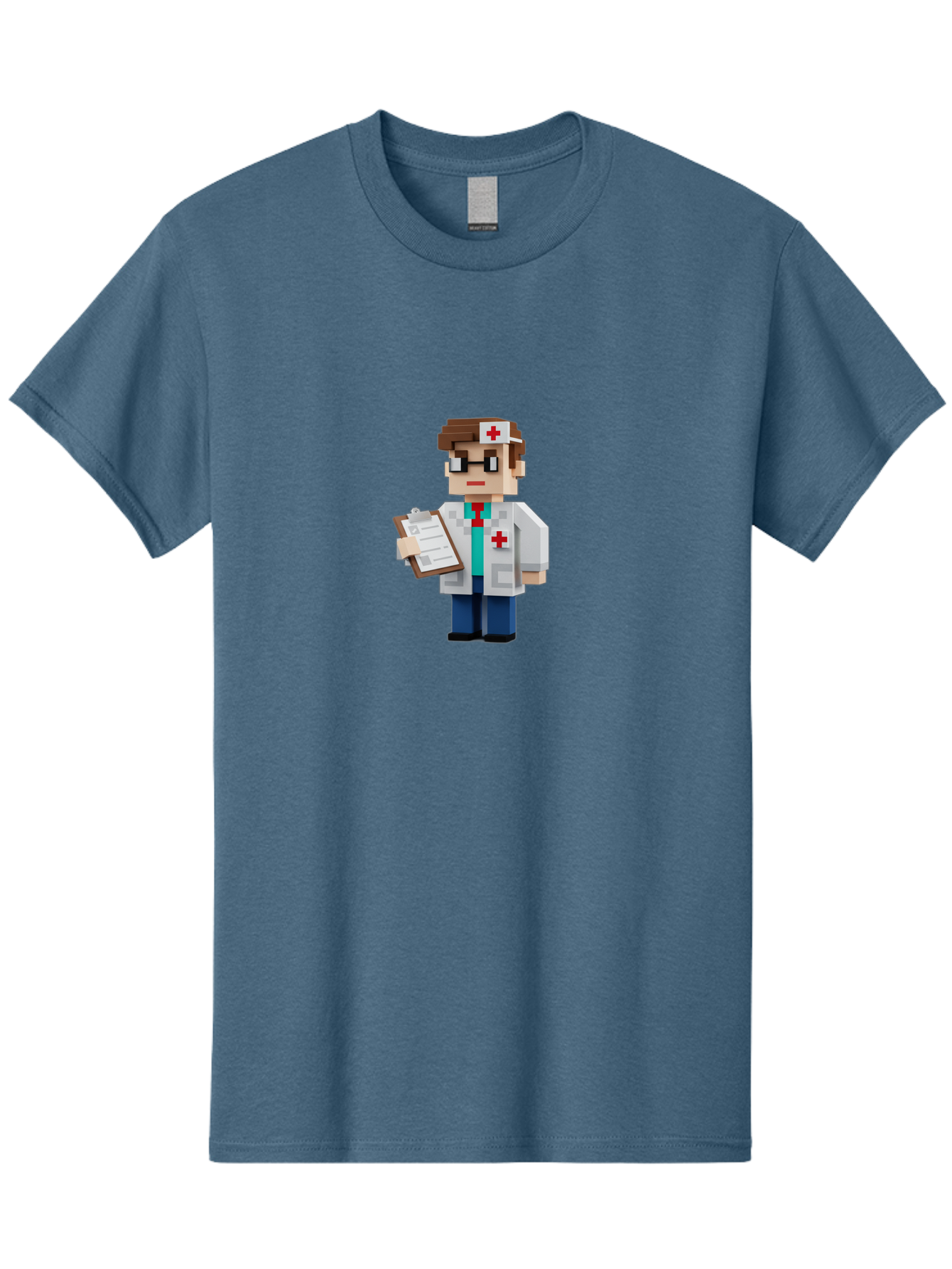 Minecraft-Doctor-1 Men'S Graphic Tee, 100% Cotton, Comfortable Casual Summer Wear, Machine Washable, Pixel Art Doctor, Medical Professional, Healthcare Worker, Doctor Character, Red Cross Symbol, Medical Attire, Clipboard, Pixelated Style, Bab007
