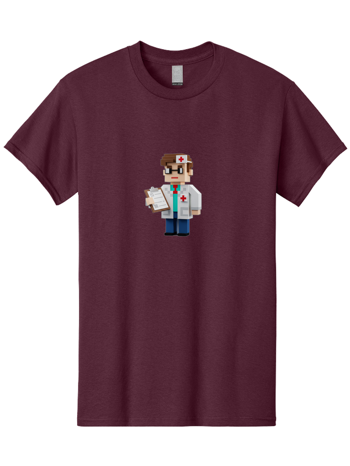 Minecraft-Doctor-1 Men'S Graphic Tee, 100% Cotton, Comfortable Casual Summer Wear, Machine Washable, Pixel Art Doctor, Medical Professional, Healthcare Worker, Doctor Character, Red Cross Symbol, Medical Attire, Clipboard, Pixelated Style, Bab007