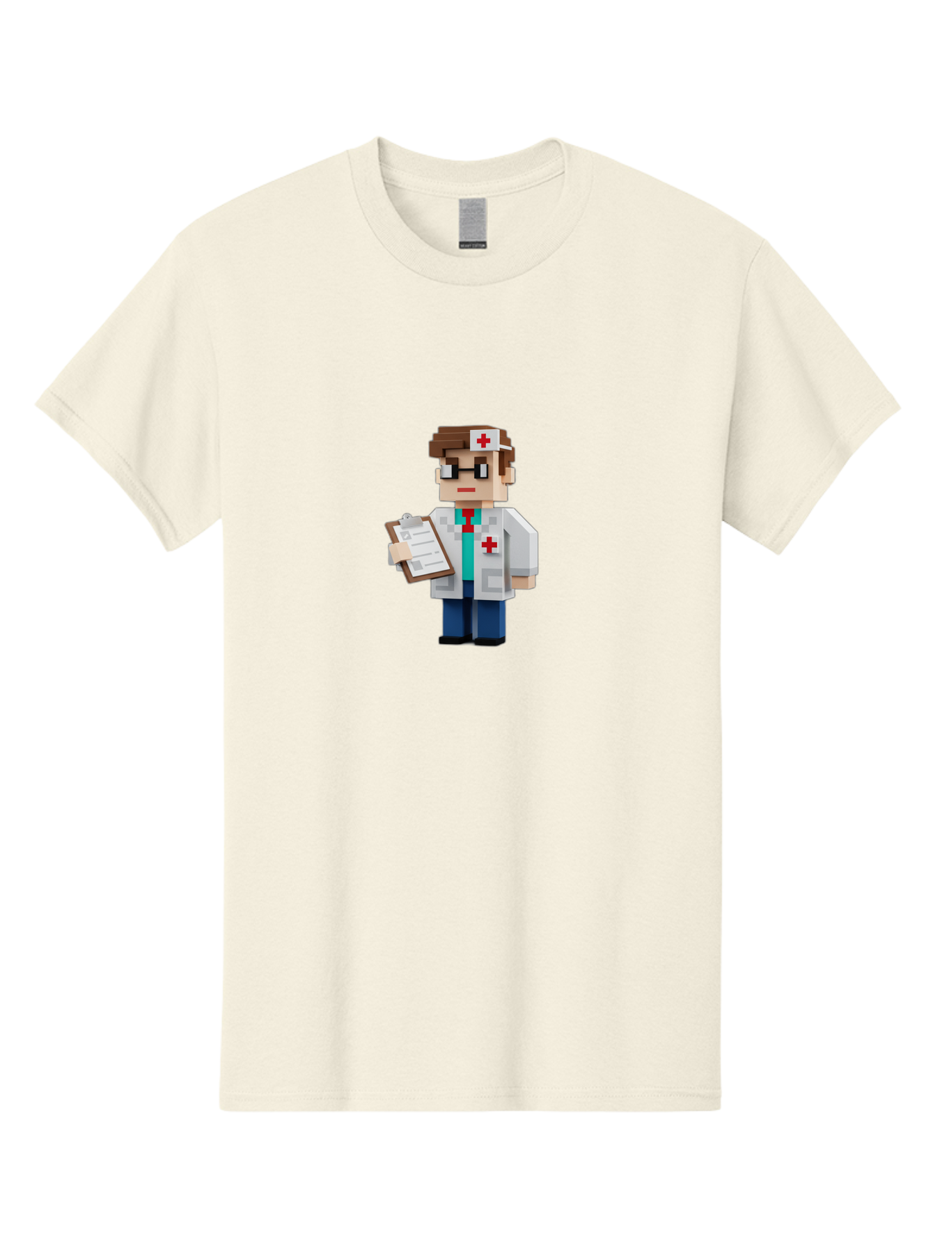 Minecraft-Doctor-1 Men'S Graphic Tee, 100% Cotton, Comfortable Casual Summer Wear, Machine Washable, Pixel Art Doctor, Medical Professional, Healthcare Worker, Doctor Character, Red Cross Symbol, Medical Attire, Clipboard, Pixelated Style, Bab007
