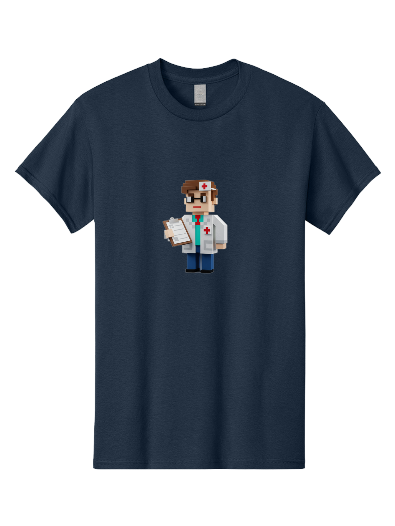 Minecraft-Doctor-1 Men'S Graphic Tee, 100% Cotton, Comfortable Casual Summer Wear, Machine Washable, Pixel Art Doctor, Medical Professional, Healthcare Worker, Doctor Character, Red Cross Symbol, Medical Attire, Clipboard, Pixelated Style, Bab007