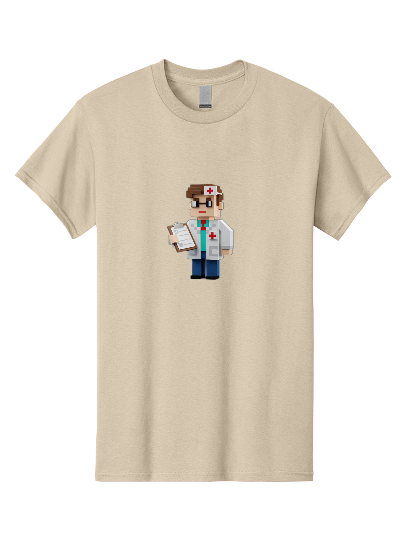 Minecraft-Doctor-1 Men'S Graphic Tee, 100% Cotton, Comfortable Casual Summer Wear, Machine Washable, Pixel Art Doctor, Medical Professional, Healthcare Worker, Doctor Character, Red Cross Symbol, Medical Attire, Clipboard, Pixelated Style, Bab007