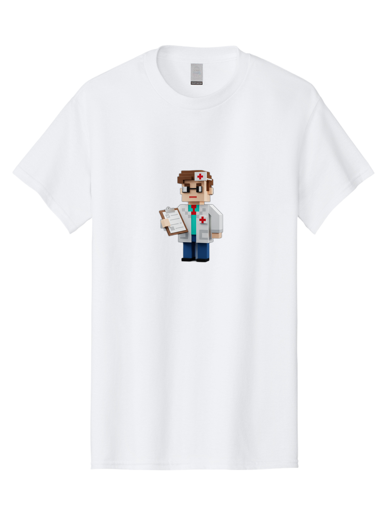 Minecraft-Doctor-1 Men'S Graphic Tee, 100% Cotton, Comfortable Casual Summer Wear, Machine Washable, Pixel Art Doctor, Medical Professional, Healthcare Worker, Doctor Character, Red Cross Symbol, Medical Attire, Clipboard, Pixelated Style, Bab007