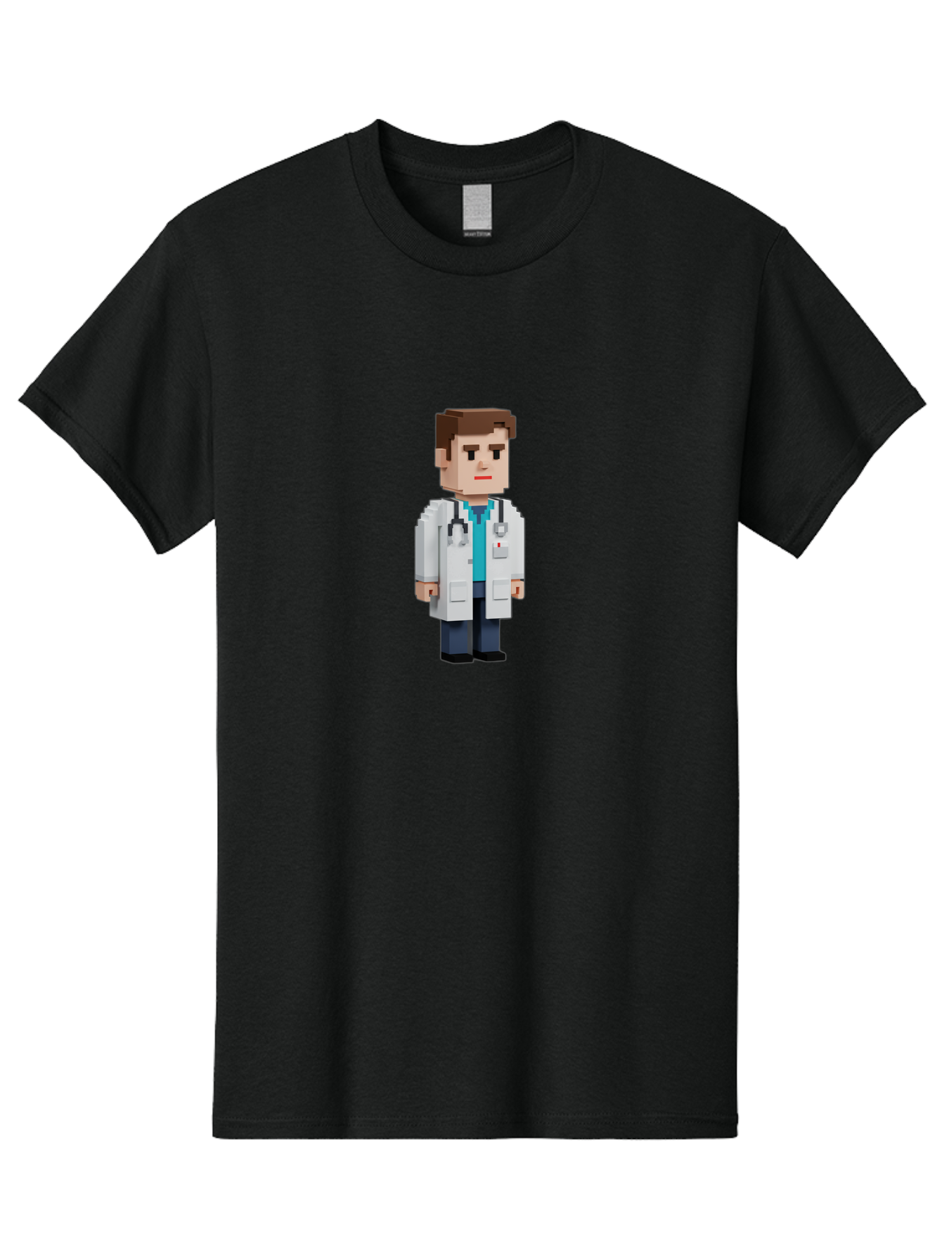 Minecraft-Doctor Men'S Graphic Tee, 100% Cotton, Comfortable Casual Summer Wear, Machine Washable, Minecraft Doctor, Pixel Art, Medical Professional, White Coat, Stethoscope, Clinical Setting, 3D Blocky Style, Healthcare Worker Bab008