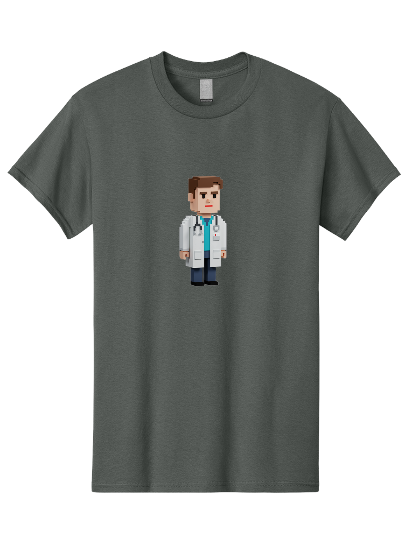 Minecraft-Doctor Men'S Graphic Tee, 100% Cotton, Comfortable Casual Summer Wear, Machine Washable, Minecraft Doctor, Pixel Art, Medical Professional, White Coat, Stethoscope, Clinical Setting, 3D Blocky Style, Healthcare Worker Bab008