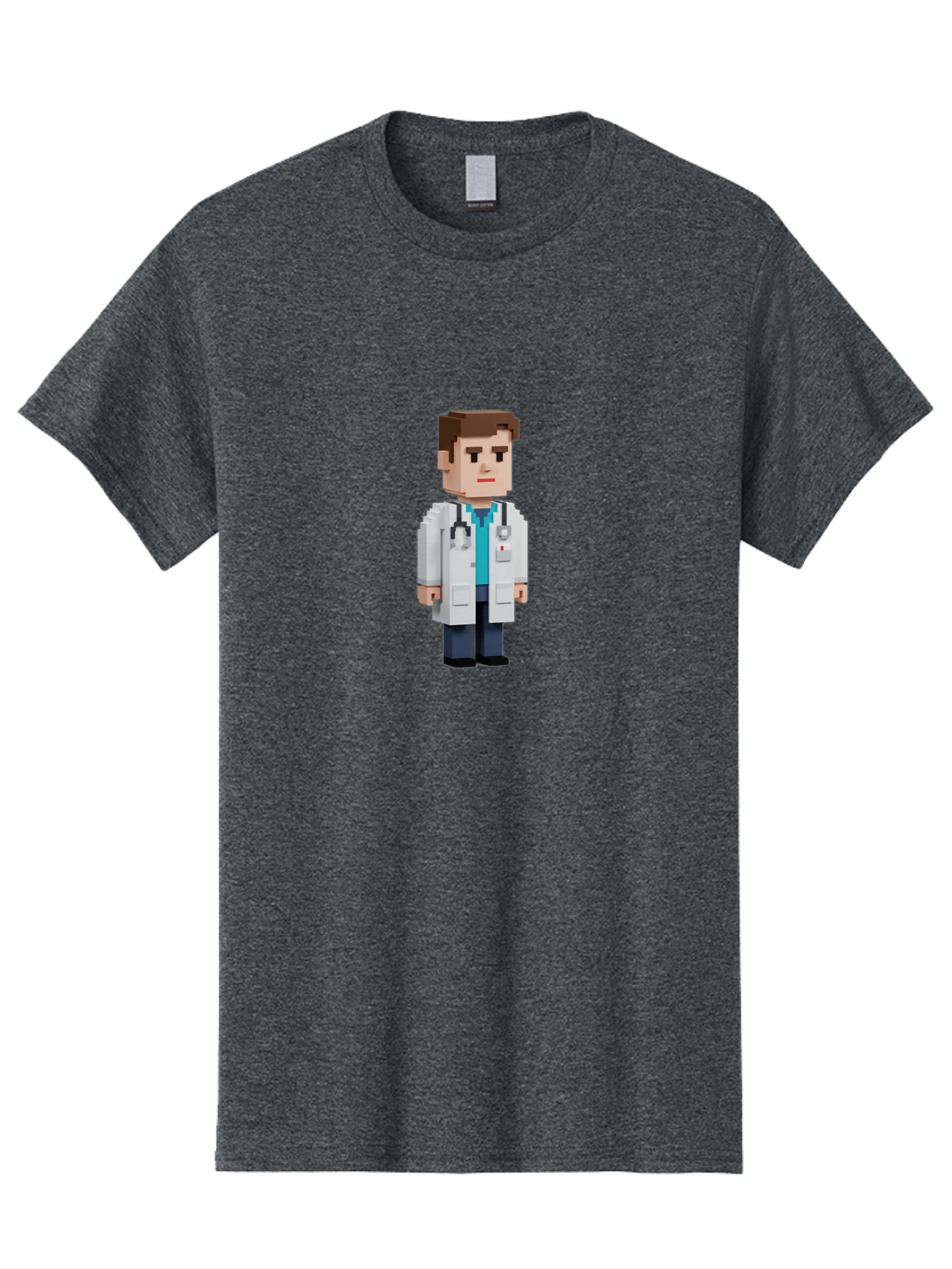Minecraft-Doctor Men'S Graphic Tee, 100% Cotton, Comfortable Casual Summer Wear, Machine Washable, Minecraft Doctor, Pixel Art, Medical Professional, White Coat, Stethoscope, Clinical Setting, 3D Blocky Style, Healthcare Worker Bab008