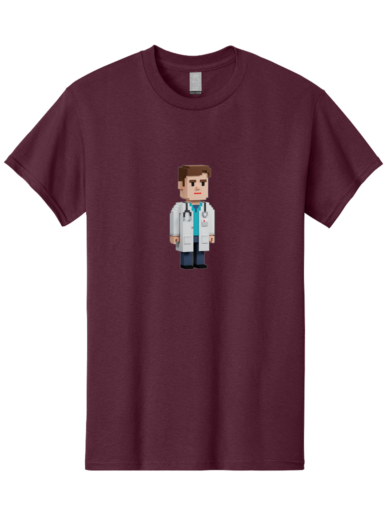 Minecraft-Doctor Men'S Graphic Tee, 100% Cotton, Comfortable Casual Summer Wear, Machine Washable, Minecraft Doctor, Pixel Art, Medical Professional, White Coat, Stethoscope, Clinical Setting, 3D Blocky Style, Healthcare Worker Bab008