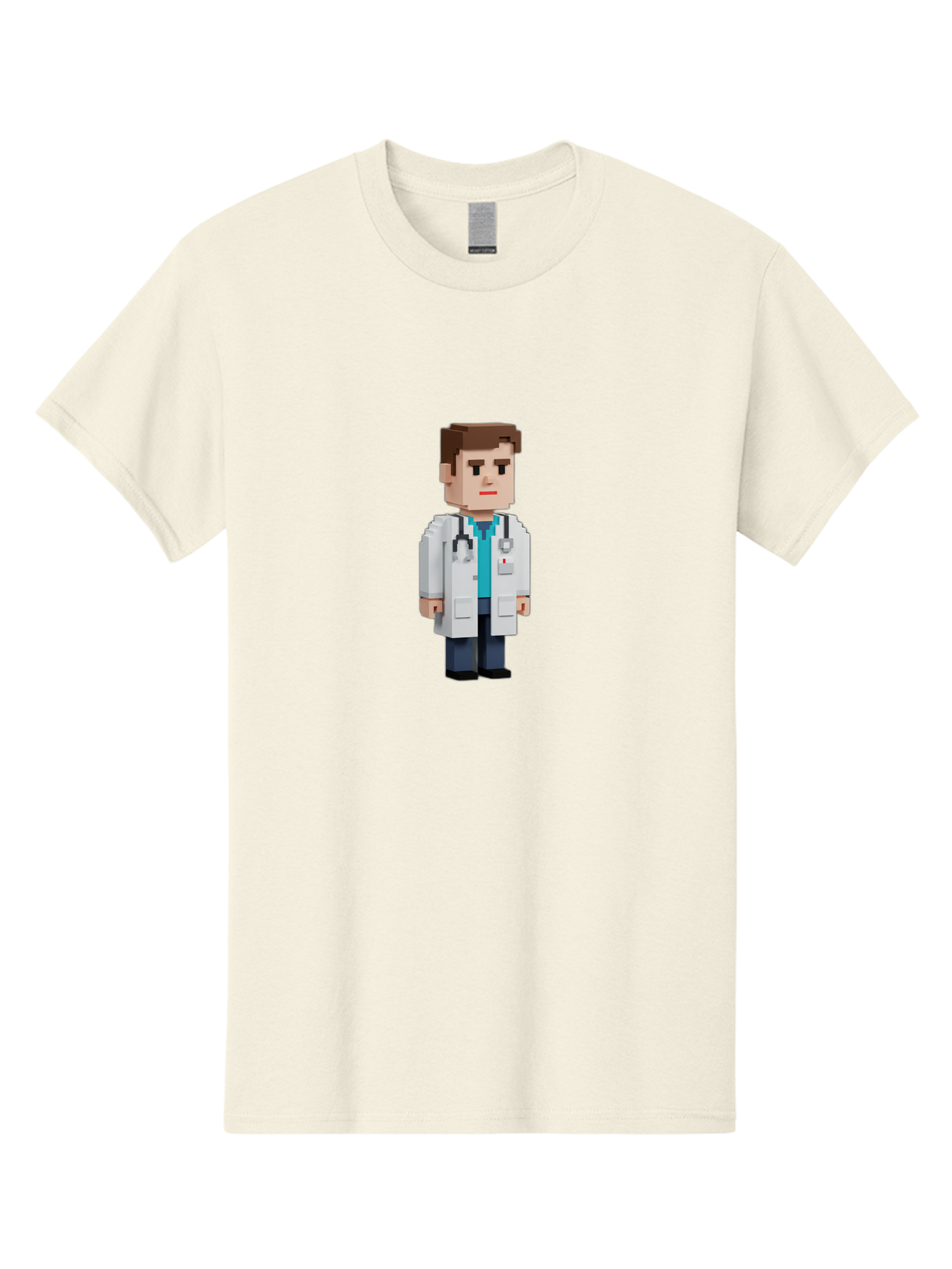 Minecraft-Doctor Men'S Graphic Tee, 100% Cotton, Comfortable Casual Summer Wear, Machine Washable, Minecraft Doctor, Pixel Art, Medical Professional, White Coat, Stethoscope, Clinical Setting, 3D Blocky Style, Healthcare Worker Bab008