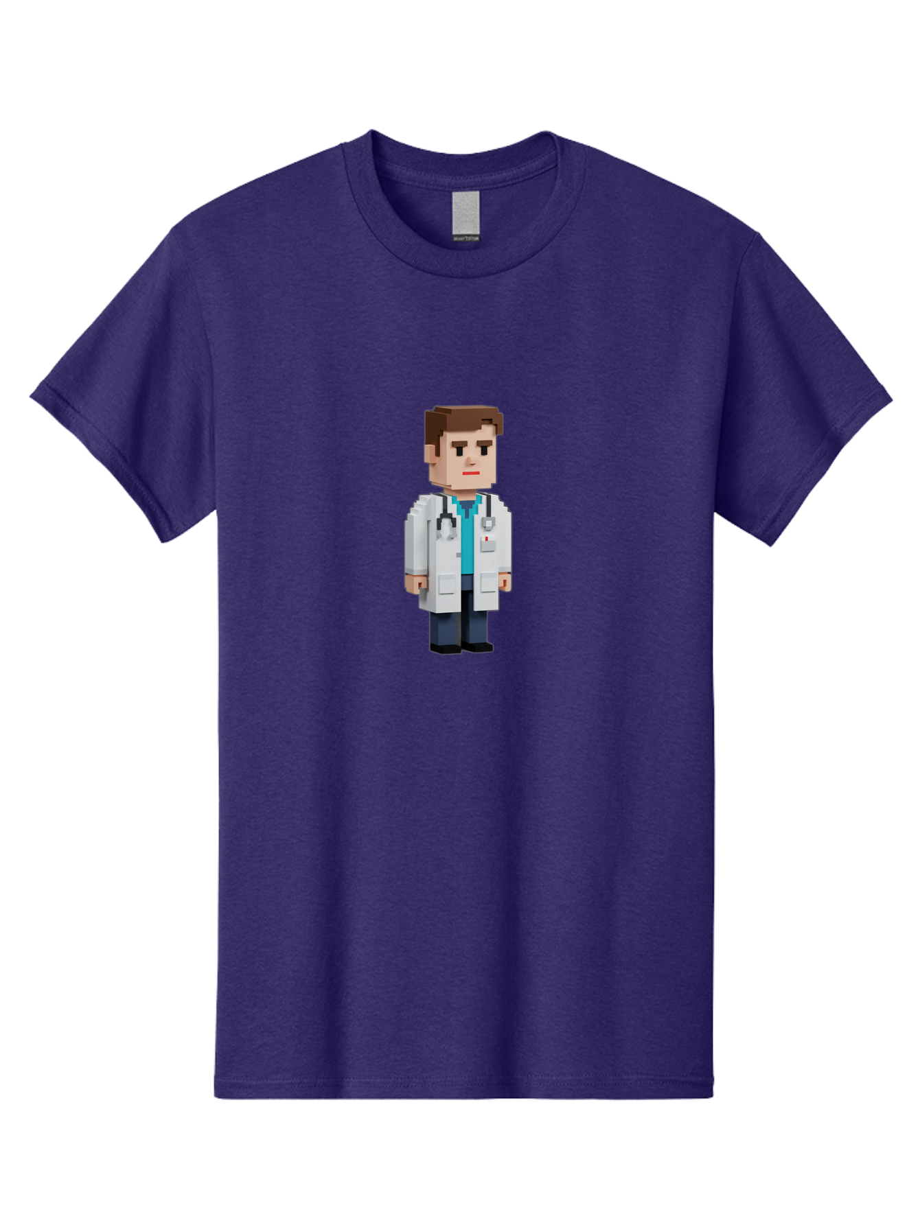 Minecraft-Doctor Men'S Graphic Tee, 100% Cotton, Comfortable Casual Summer Wear, Machine Washable, Minecraft Doctor, Pixel Art, Medical Professional, White Coat, Stethoscope, Clinical Setting, 3D Blocky Style, Healthcare Worker Bab008