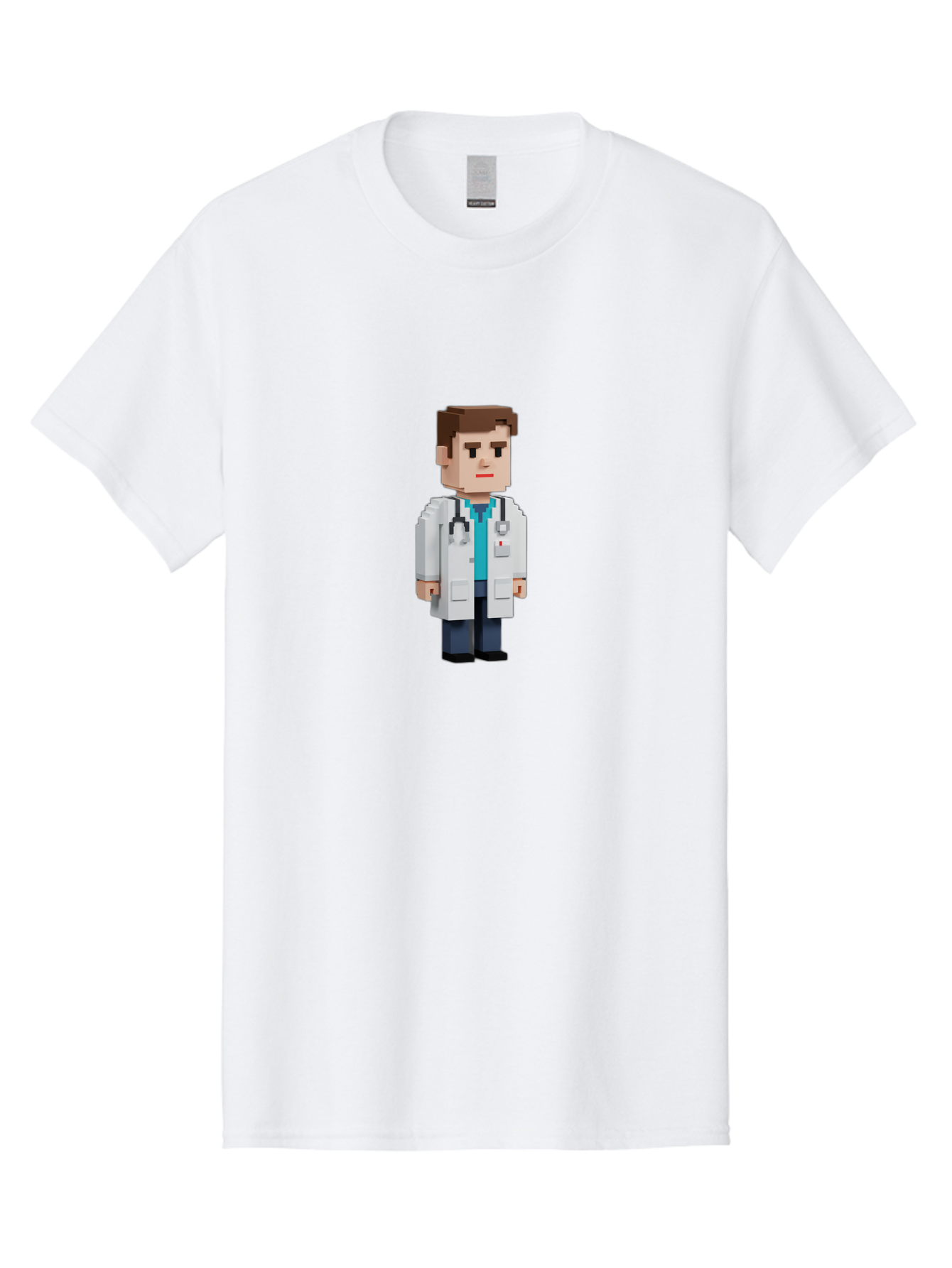 Minecraft-Doctor Men'S Graphic Tee, 100% Cotton, Comfortable Casual Summer Wear, Machine Washable, Minecraft Doctor, Pixel Art, Medical Professional, White Coat, Stethoscope, Clinical Setting, 3D Blocky Style, Healthcare Worker Bab008