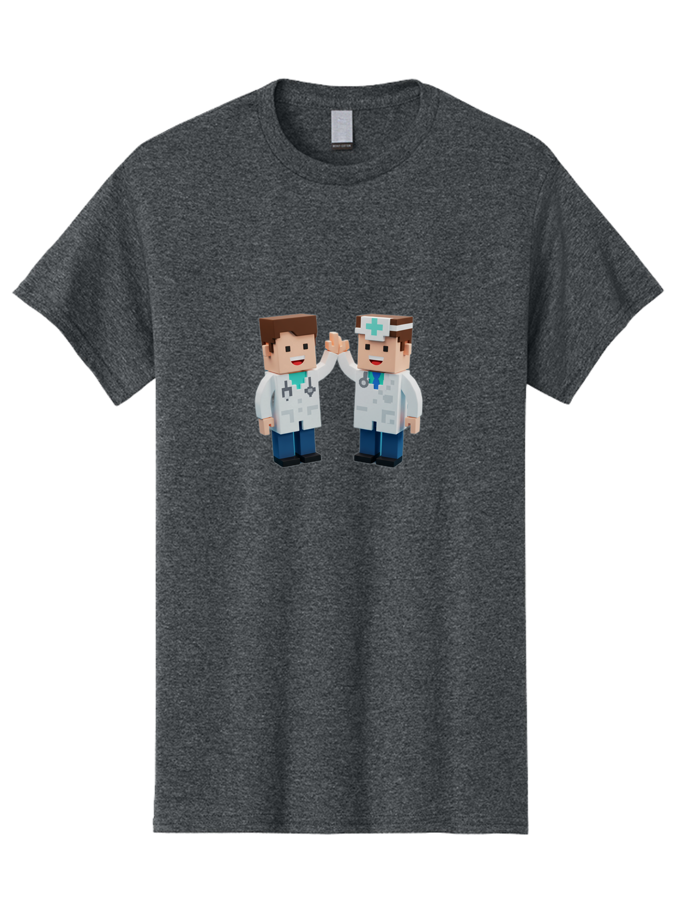 Minecraft-Doctors Men'S Graphic Tee, 100% Cotton, Comfortable Casual Summer Wear, Machine Washable, Minecraft Characters, Doctors, High Fiving, Healthcare Professionals, Medical Team, Pixel Art, Video Game Characters, Teamwork, Bab009