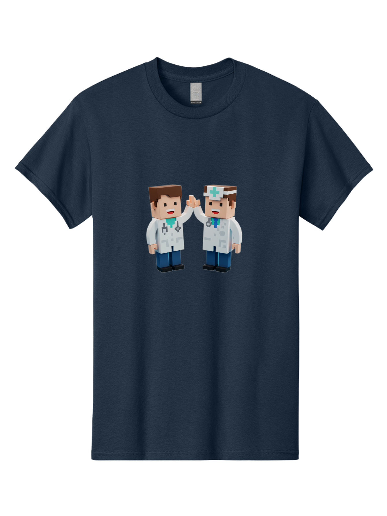 Minecraft-Doctors Men'S Graphic Tee, 100% Cotton, Comfortable Casual Summer Wear, Machine Washable, Minecraft Characters, Doctors, High Fiving, Healthcare Professionals, Medical Team, Pixel Art, Video Game Characters, Teamwork, Bab009