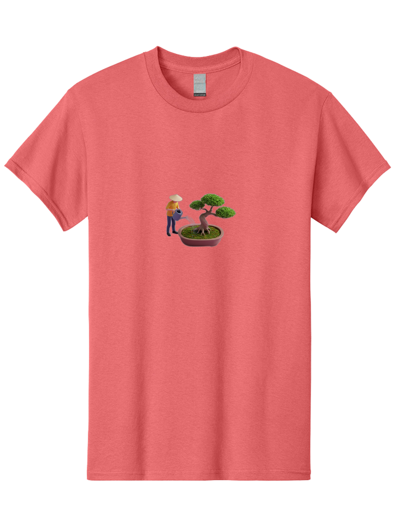 Miniature-Gardener Men'S Graphic Tee, 100% Cotton, Comfortable Casual Summer Wear, Machine Washable, Miniature Figurine, Bonsai Tree, Gardening Scene, Watering Can, Serene Atmosphere, Tranquil Setting, Green Leaves, Pot, Small Plants, Bab010