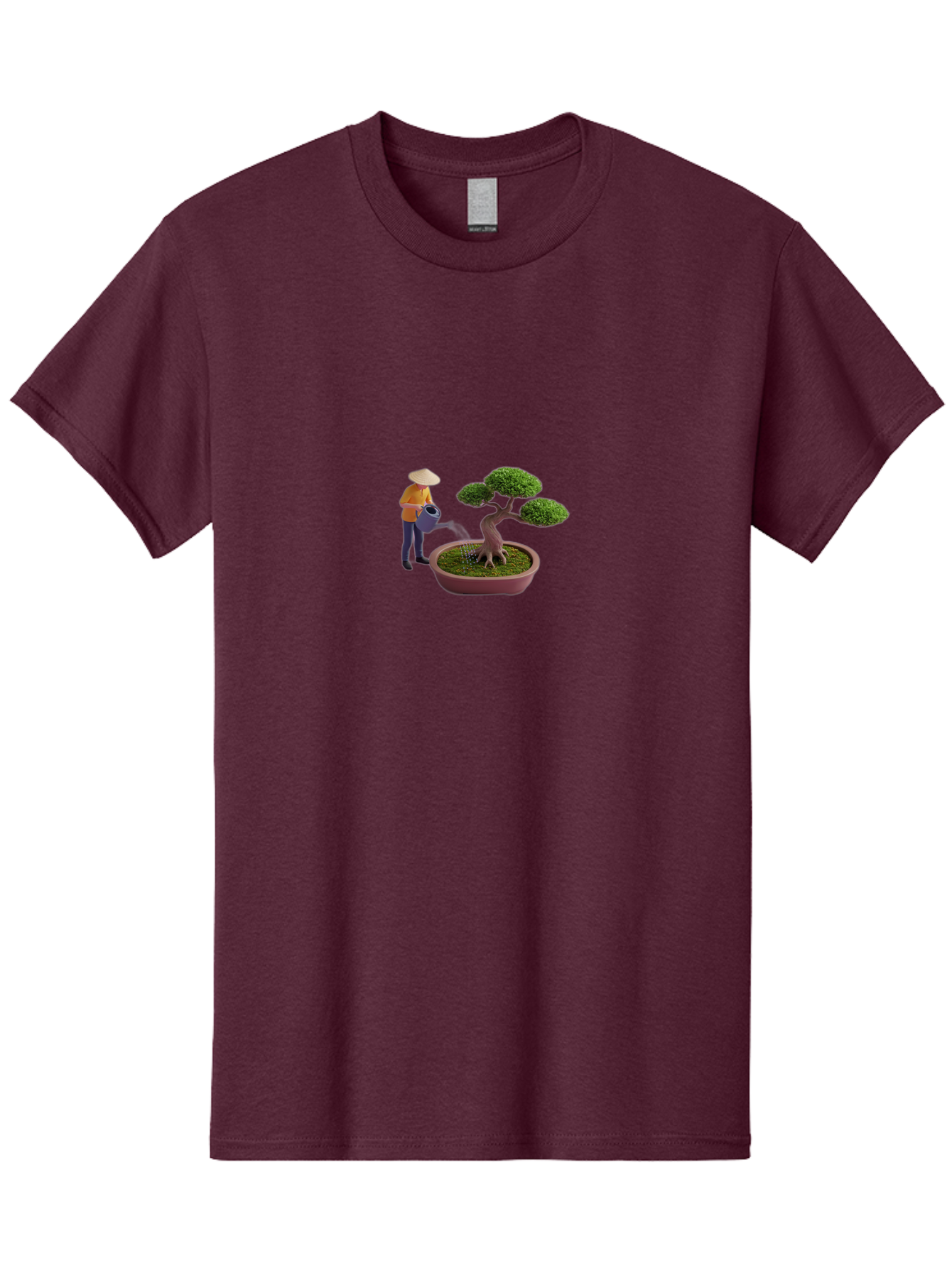 Miniature-Gardener Men'S Graphic Tee, 100% Cotton, Comfortable Casual Summer Wear, Machine Washable, Miniature Figurine, Bonsai Tree, Gardening Scene, Watering Can, Serene Atmosphere, Tranquil Setting, Green Leaves, Pot, Small Plants, Bab010