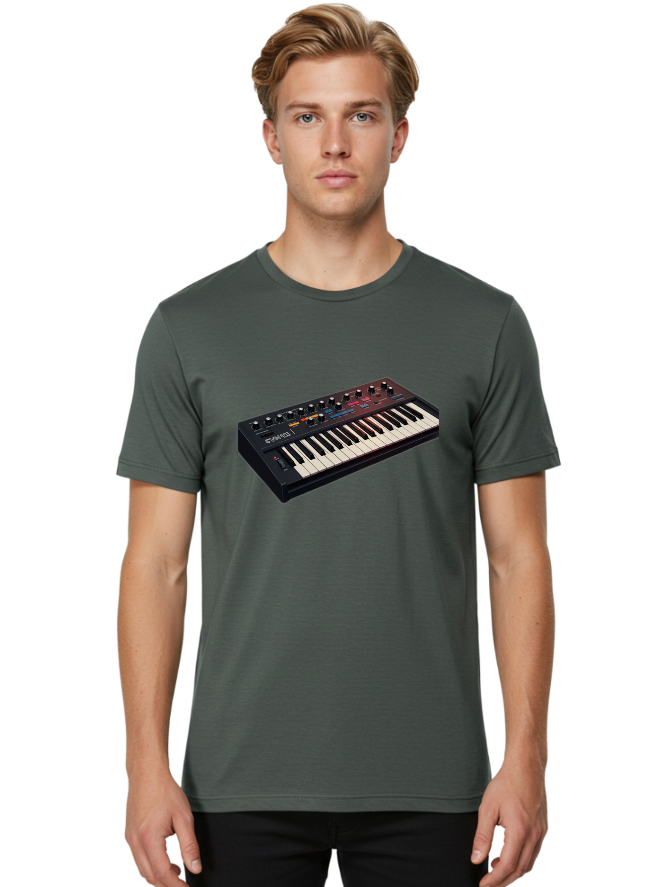 Minimoog-Synthesizer Men'S Graphic Tee, 100% Cotton, Comfortable Casual Summer Wear, Machine Washable, Minimoog Synthesizer, Vintage Keyboard, Analog Sound, Music Production, Electronic Music, Sound Design, Music Equipment, Bab011