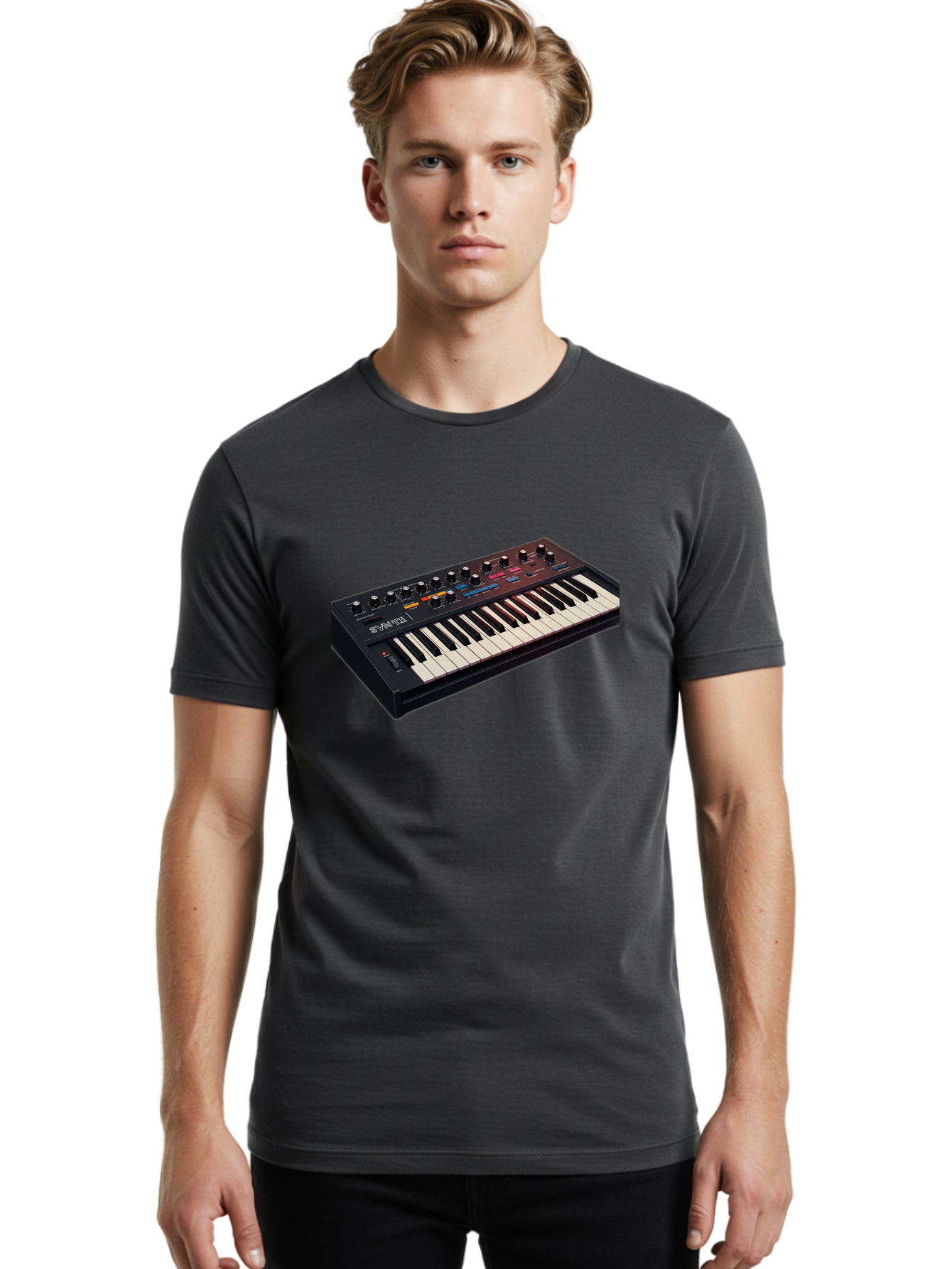 Minimoog-Synthesizer Men'S Graphic Tee, 100% Cotton, Comfortable Casual Summer Wear, Machine Washable, Minimoog Synthesizer, Vintage Keyboard, Analog Sound, Music Production, Electronic Music, Sound Design, Music Equipment, Bab011