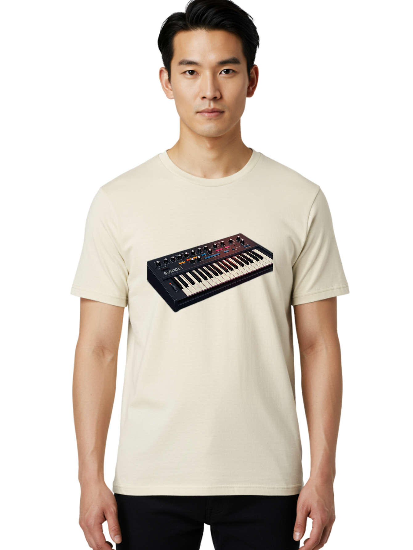 Minimoog-Synthesizer Men'S Graphic Tee, 100% Cotton, Comfortable Casual Summer Wear, Machine Washable, Minimoog Synthesizer, Vintage Keyboard, Analog Sound, Music Production, Electronic Music, Sound Design, Music Equipment, Bab011