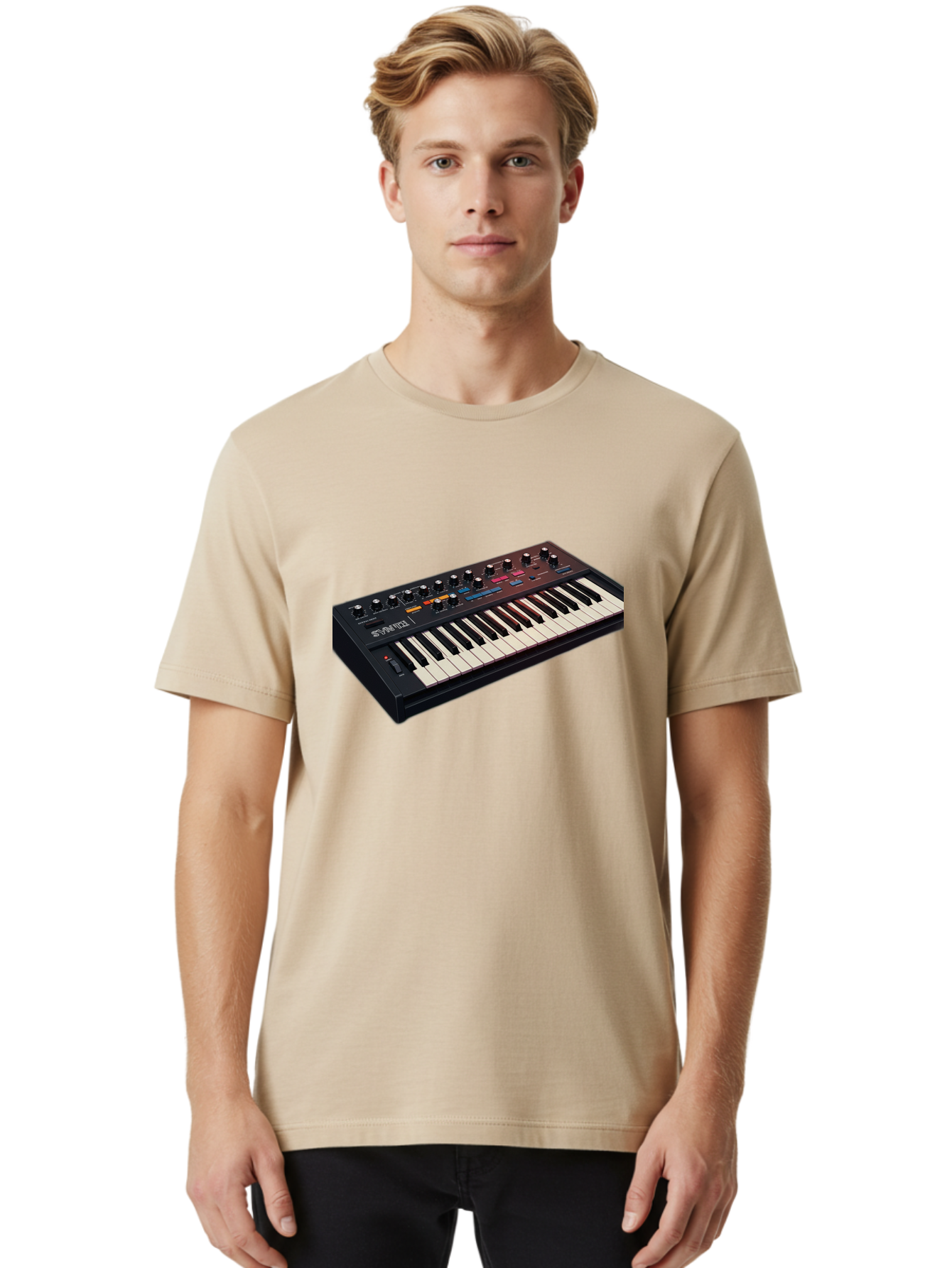 Minimoog-Synthesizer Men'S Graphic Tee, 100% Cotton, Comfortable Casual Summer Wear, Machine Washable, Minimoog Synthesizer, Vintage Keyboard, Analog Sound, Music Production, Electronic Music, Sound Design, Music Equipment, Bab011