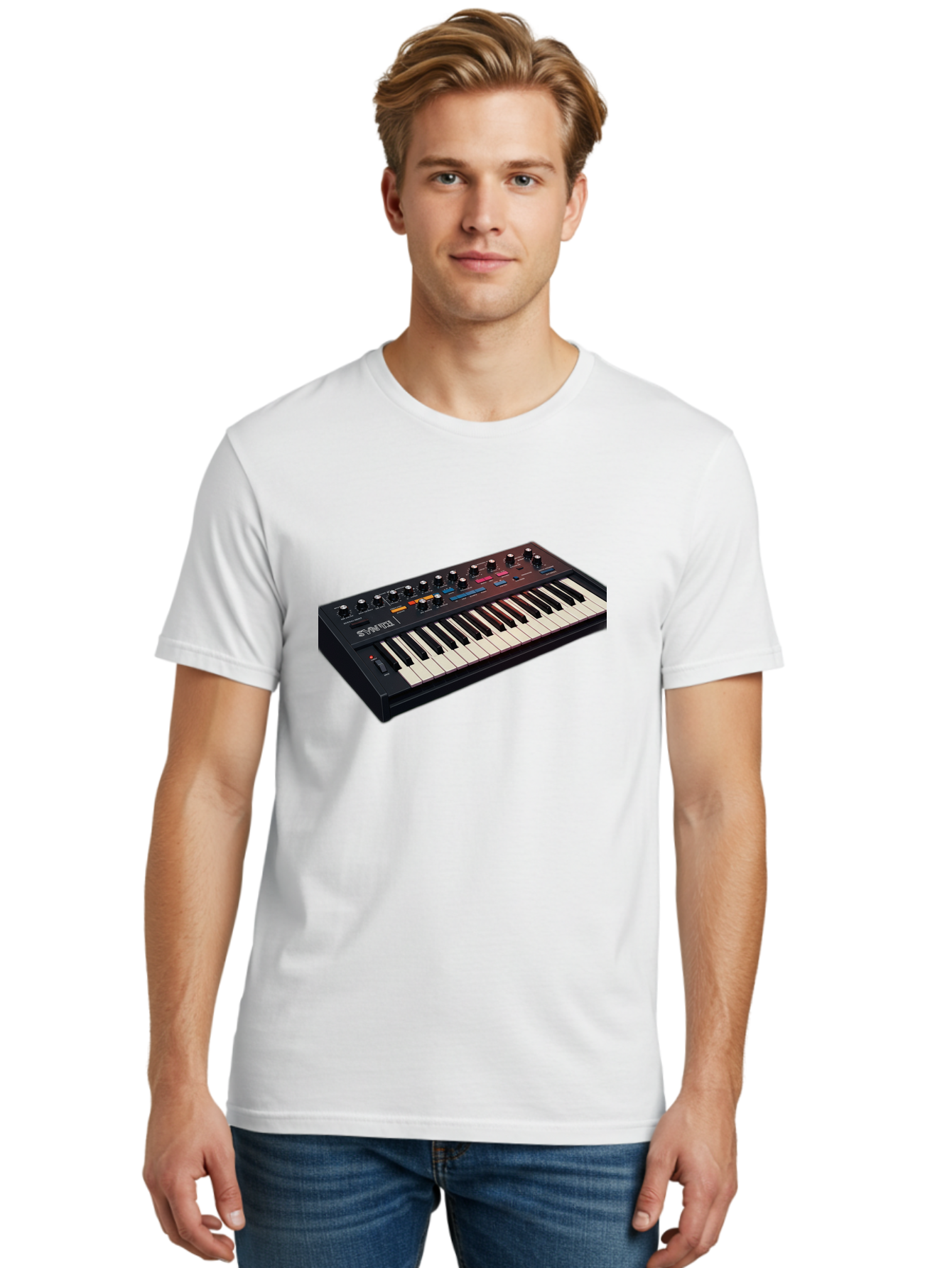 Minimoog-Synthesizer Men'S Graphic Tee, 100% Cotton, Comfortable Casual Summer Wear, Machine Washable, Minimoog Synthesizer, Vintage Keyboard, Analog Sound, Music Production, Electronic Music, Sound Design, Music Equipment, Bab011