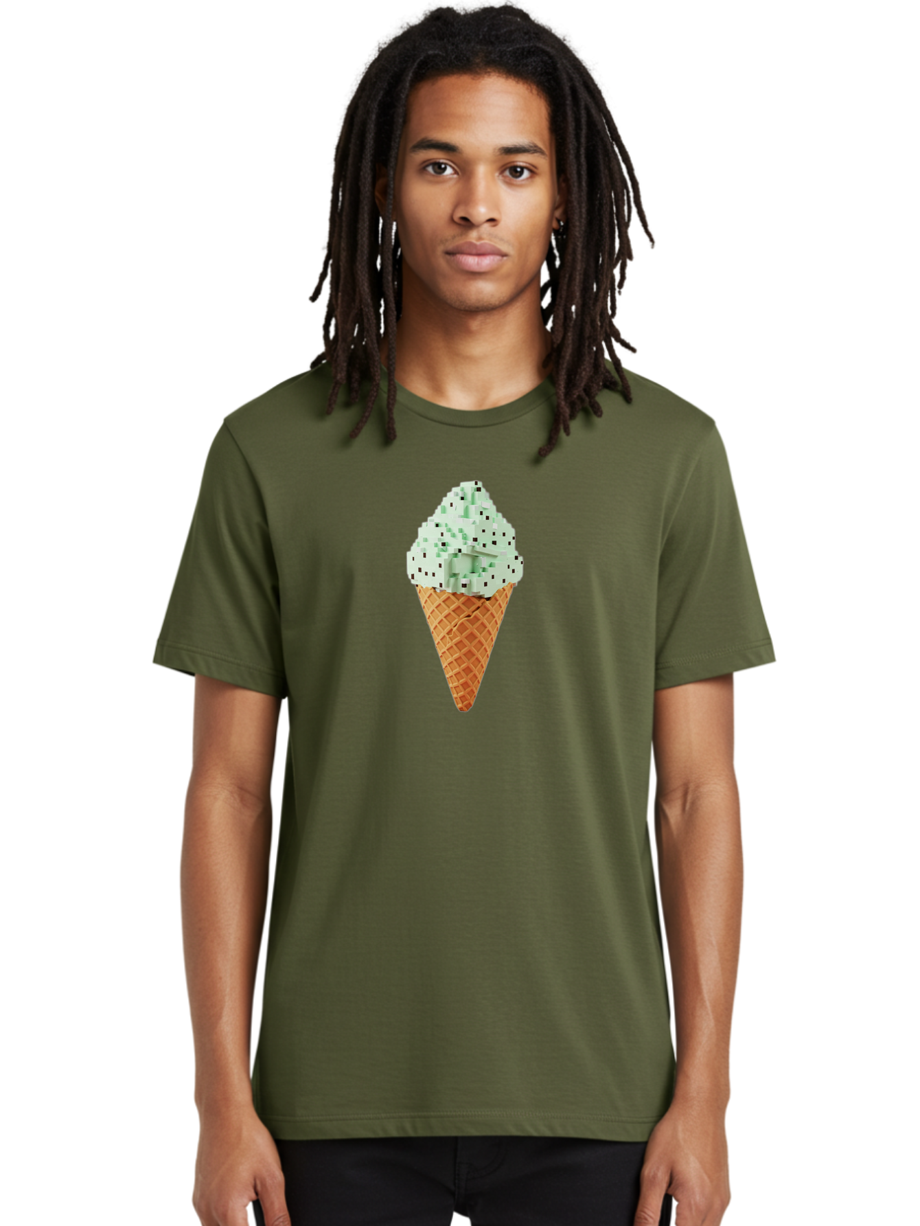 Mint-Chip-Ice-Cream Men'S Graphic Tee, 100% Cotton, Comfortable Casual Summer Wear, Machine Washable, Mint Chocolate Chip Ice Cream, Waffle Cone, Sweet Treats, Frozen Dessert, Summer Snack, Cool Flavors Bab012