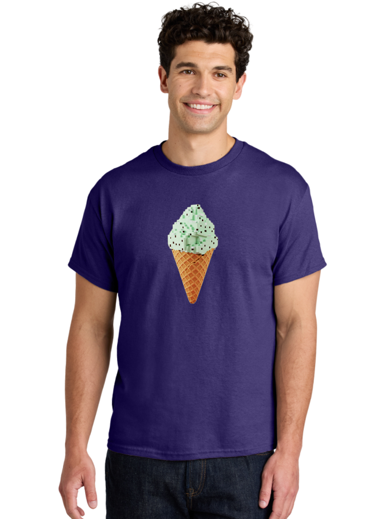 Mint-Chip-Ice-Cream Men'S Graphic Tee, 100% Cotton, Comfortable Casual Summer Wear, Machine Washable, Mint Chocolate Chip Ice Cream, Waffle Cone, Sweet Treats, Frozen Dessert, Summer Snack, Cool Flavors Bab012