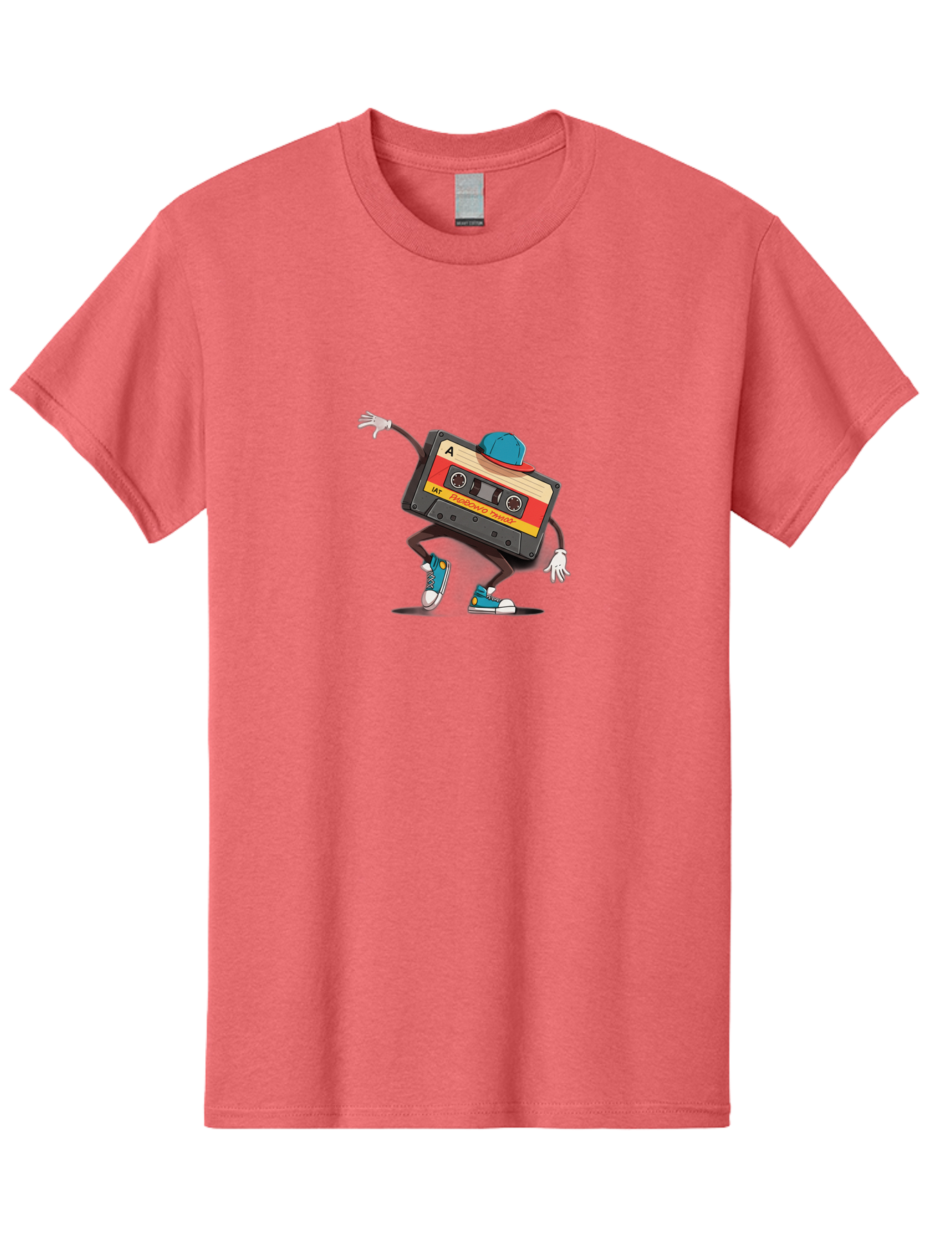 Mix-Cassette Men'S Graphic Tee, 100% Cotton, Comfortable Casual Summer Wear, Machine Washable, Cartoon Cassette Tape, Mixtape Character, Dancing Music, Retro Vibe, Vintage Style, Cool Hat, Sneakers, Fun Illustration, Music Lover, Bab013