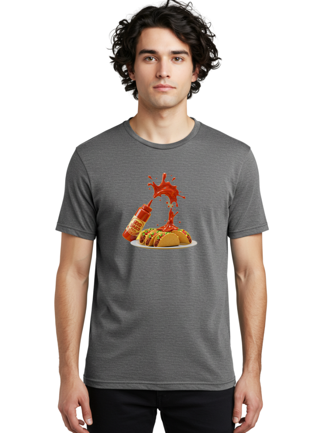 Mojo-Salsa Men'S Graphic Tee, 100% Cotton, Comfortable Casual Summer Wear, Machine Washable, Mad Dog Inferno Sauce, Hot Sauce, Spicy Food, Tacos, Taco Tuesday, Mexican Cuisine, Condiment, Red Sauce, Bold Flavor, Saucy Splatter, Foodie Bab015