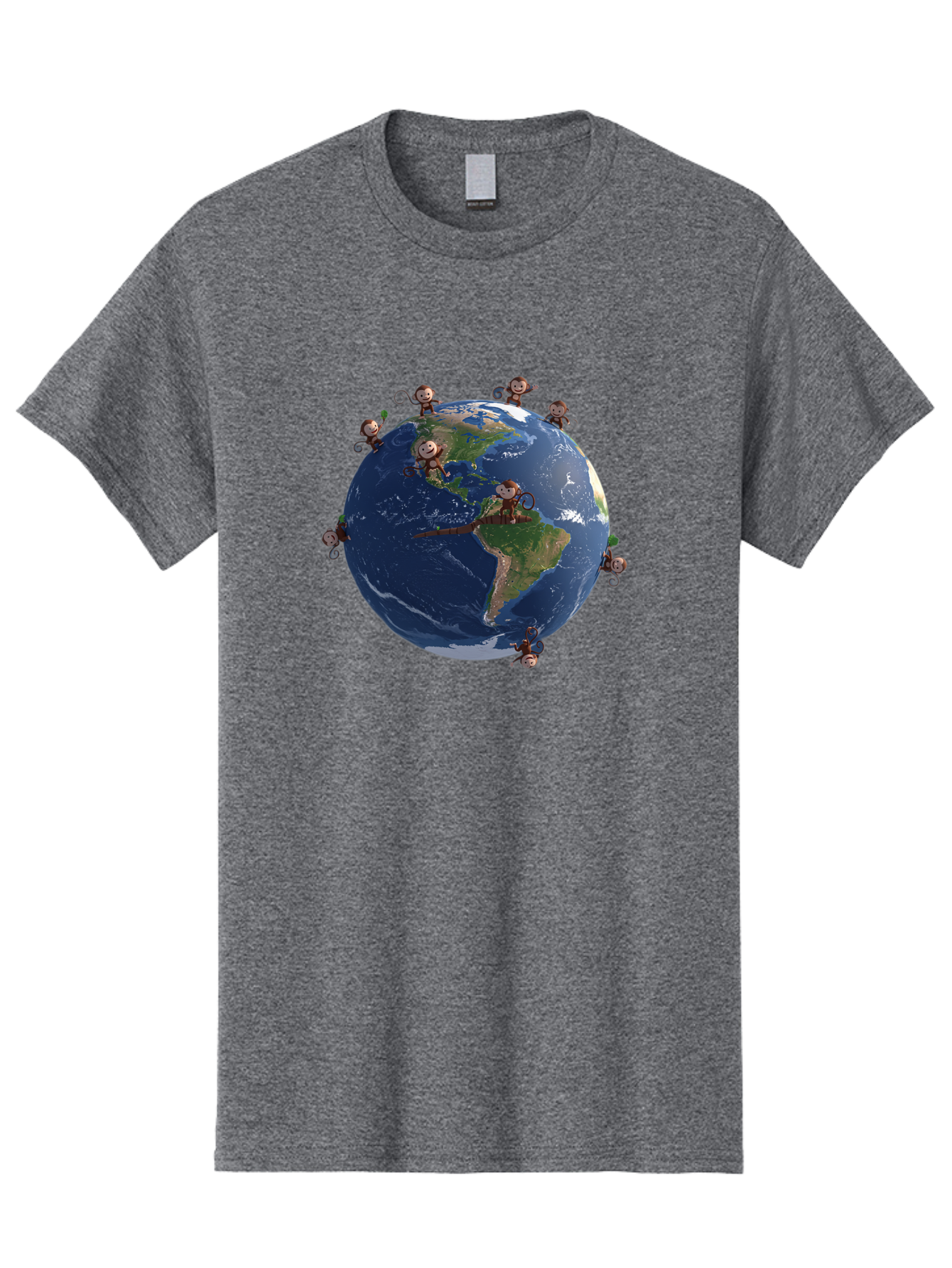 Monkeys-Around-The-World Men'S Graphic Tee, 100% Cotton, Comfortable Casual Summer Wear, Machine Washable, Monkeys On The Globe, Playful Primates, World Map, International Fun, Cartoon Characters, Global Unity, Amusing Scene, Monkey Business Bab017
