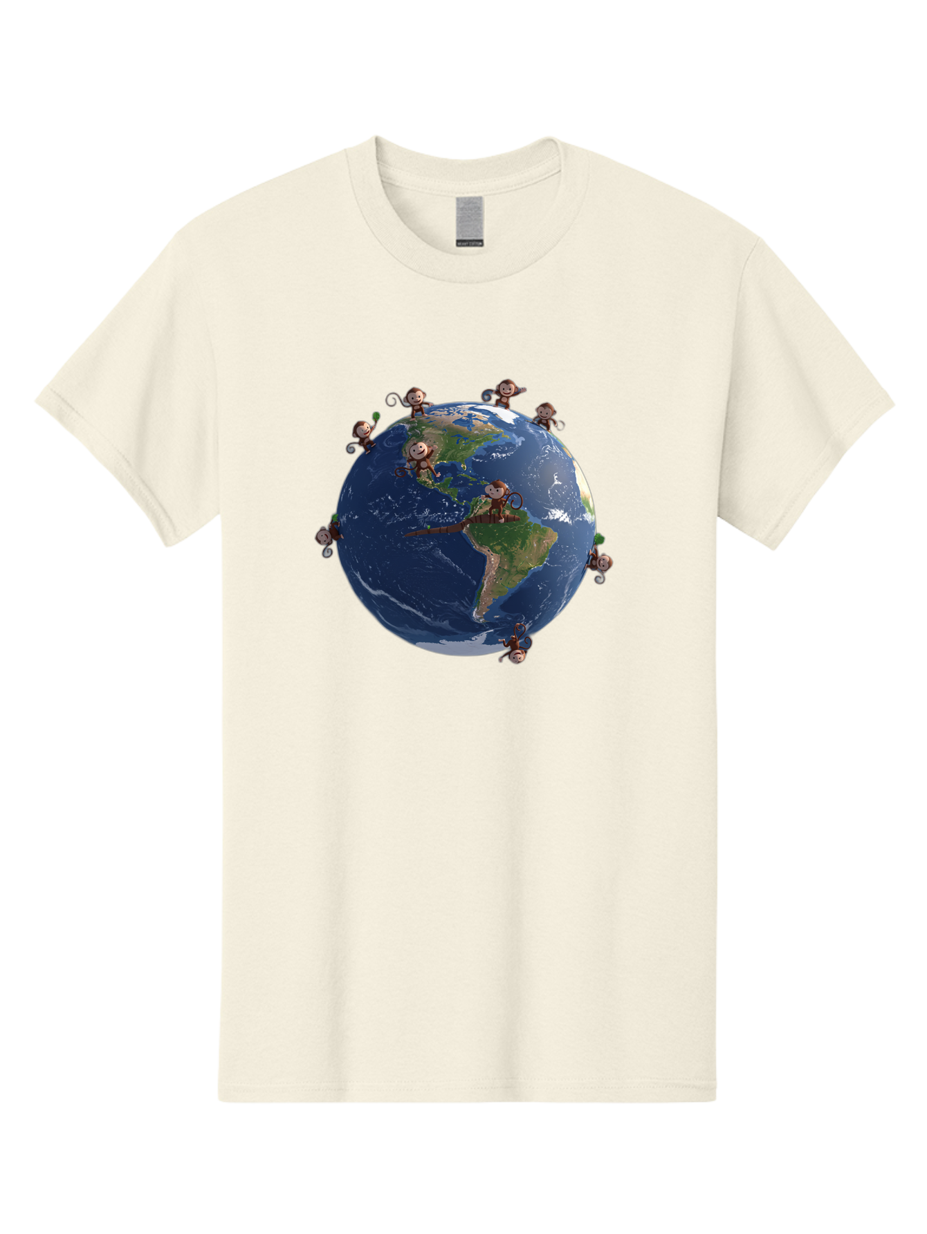 Monkeys-Around-The-World Men'S Graphic Tee, 100% Cotton, Comfortable Casual Summer Wear, Machine Washable, Monkeys On The Globe, Playful Primates, World Map, International Fun, Cartoon Characters, Global Unity, Amusing Scene, Monkey Business Bab017
