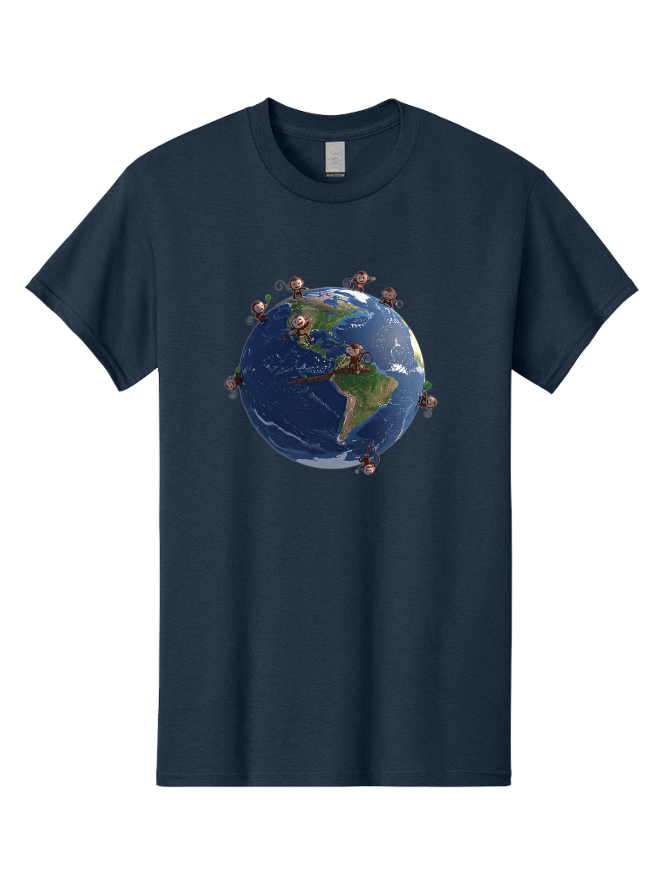 Monkeys-Around-The-World Men'S Graphic Tee, 100% Cotton, Comfortable Casual Summer Wear, Machine Washable, Monkeys On The Globe, Playful Primates, World Map, International Fun, Cartoon Characters, Global Unity, Amusing Scene, Monkey Business Bab017
