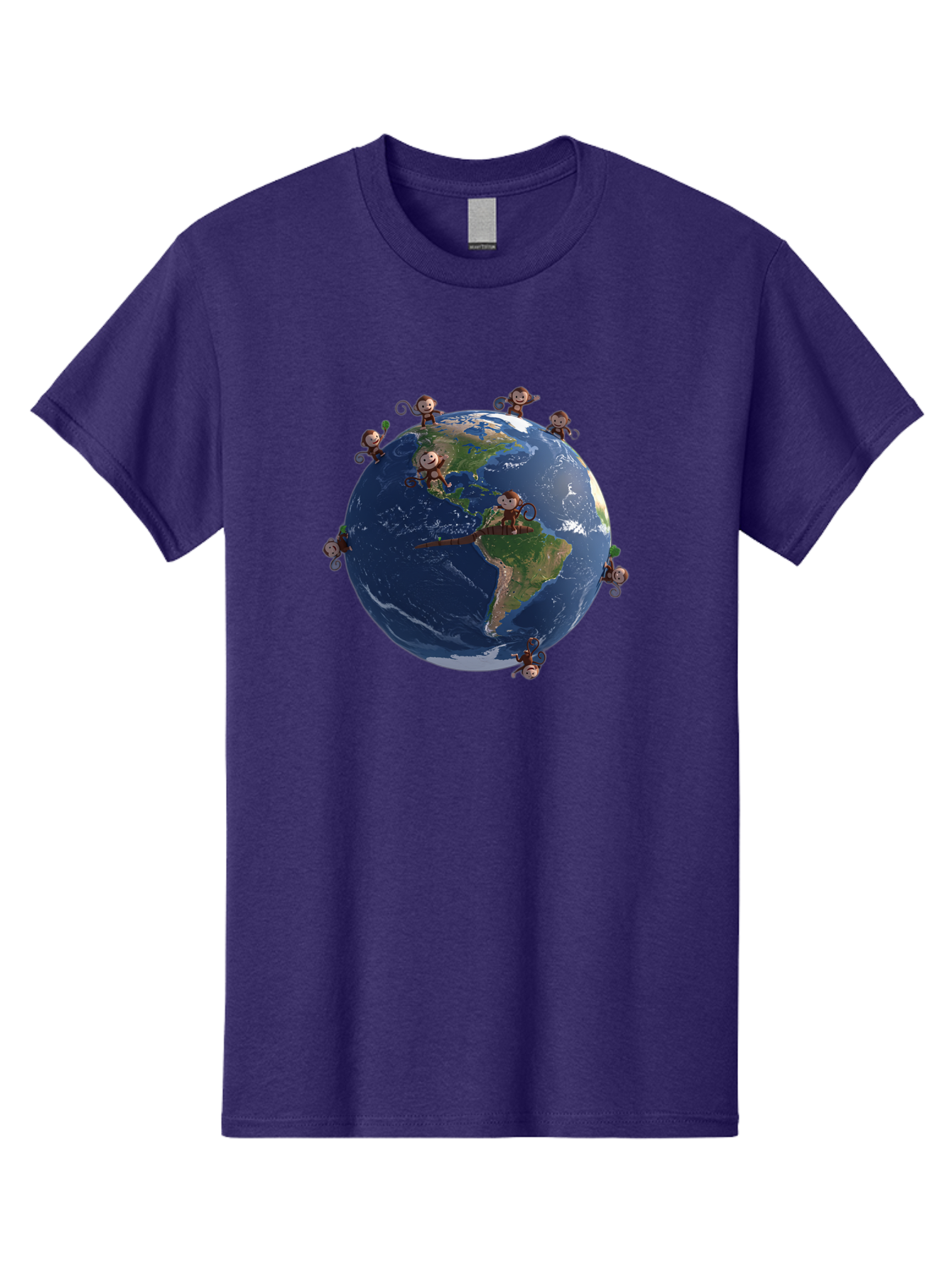 Monkeys-Around-The-World Men'S Graphic Tee, 100% Cotton, Comfortable Casual Summer Wear, Machine Washable, Monkeys On The Globe, Playful Primates, World Map, International Fun, Cartoon Characters, Global Unity, Amusing Scene, Monkey Business Bab017