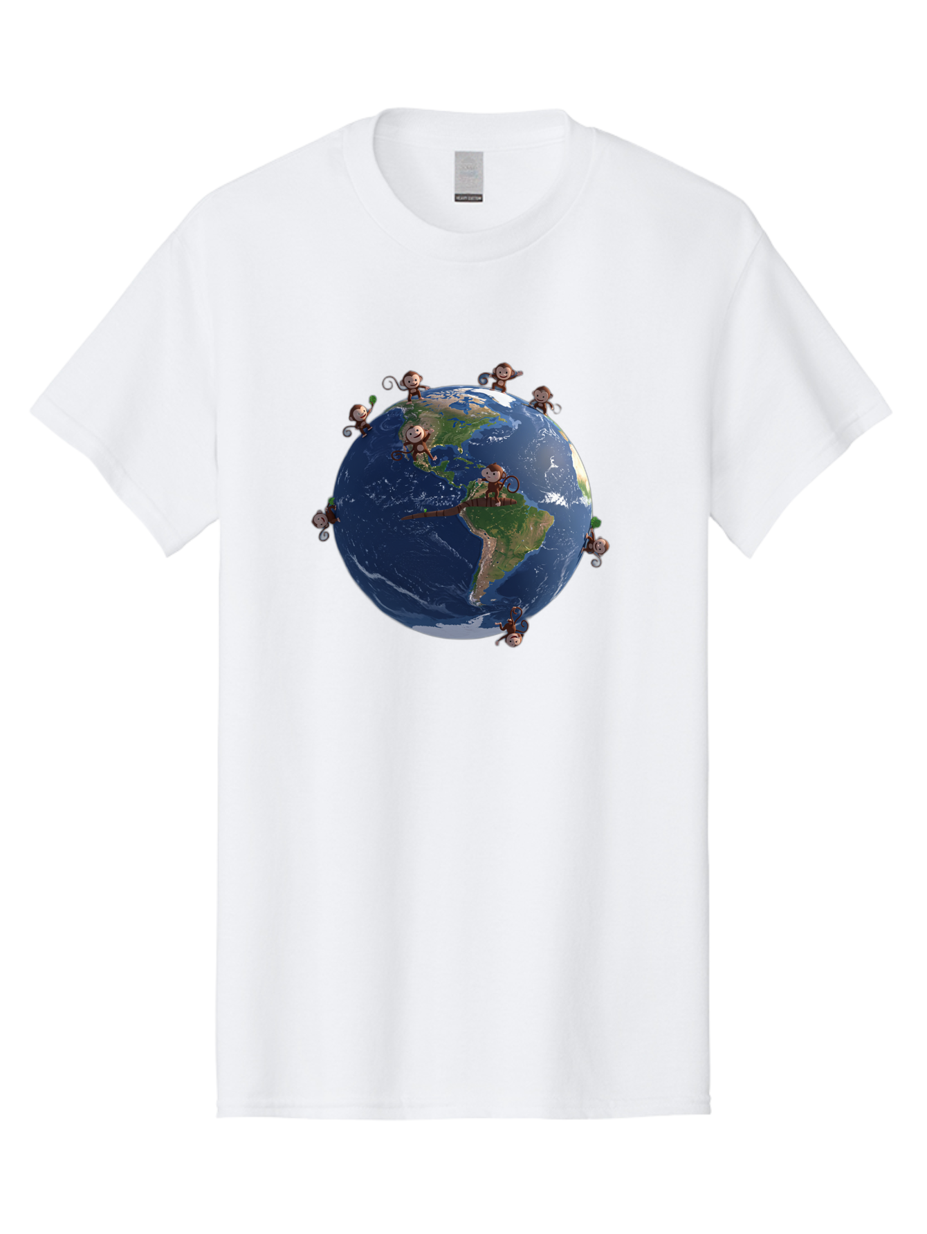 Monkeys-Around-The-World Men'S Graphic Tee, 100% Cotton, Comfortable Casual Summer Wear, Machine Washable, Monkeys On The Globe, Playful Primates, World Map, International Fun, Cartoon Characters, Global Unity, Amusing Scene, Monkey Business Bab017