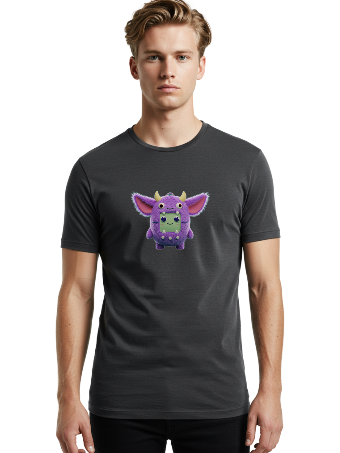 Monster-Toy Men'S Graphic Tee, 100% Cotton, Comfortable Casual Summer Wear, Machine Washable, Purple Monster, Cartoon Character, Digital Pet, Tamagotchi, Children'S Toy, Virtual Creature, 90S Nostalgia, Cute Design, Small Creature, Bab018