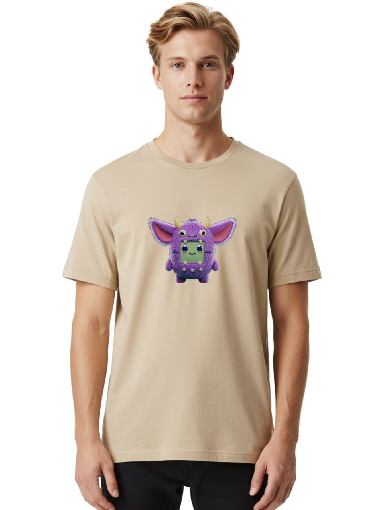 Monster-Toy Men'S Graphic Tee, 100% Cotton, Comfortable Casual Summer Wear, Machine Washable, Purple Monster, Cartoon Character, Digital Pet, Tamagotchi, Children'S Toy, Virtual Creature, 90S Nostalgia, Cute Design, Small Creature, Bab018
