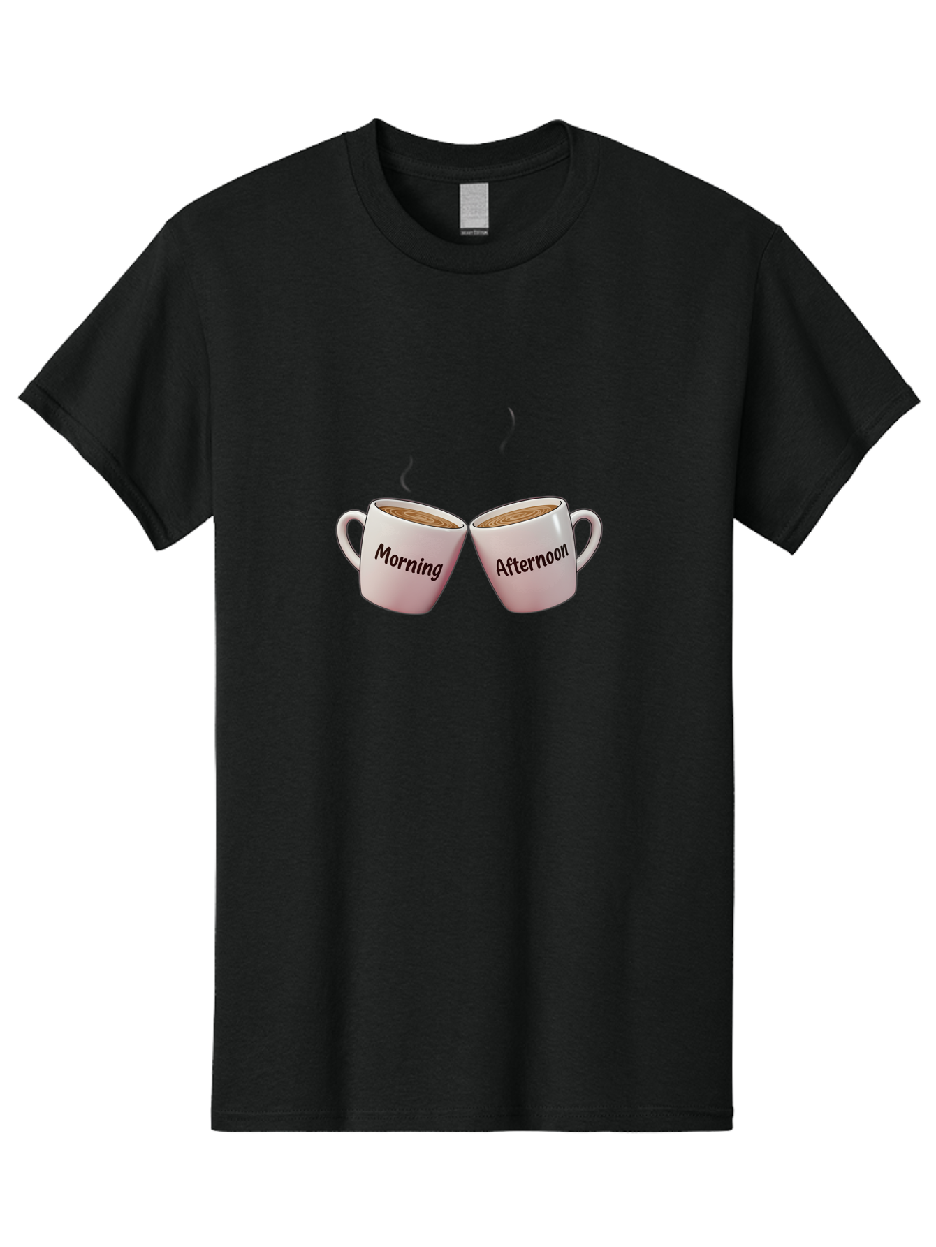 Morning-Afternoon-Coffee-Cups Men'S Graphic Tee, 100% Cotton, Comfortable Casual Summer Wear, Machine Washable, Two Coffee Cups, Morning Coffee, Afternoon Coffee, Steaming Hot Coffee, Coffee Time, Daily Routine, Coffee Break Bab021