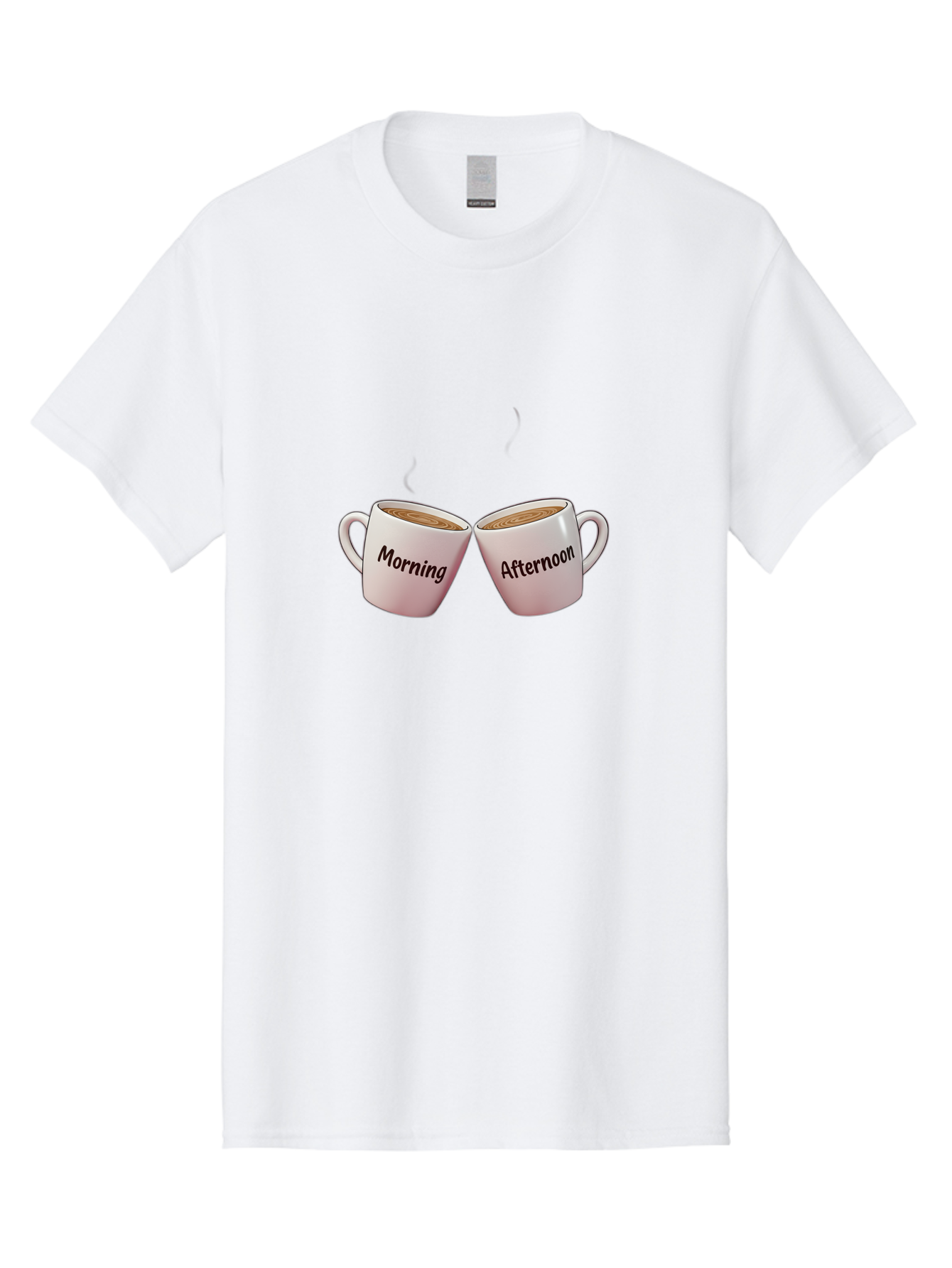 Morning-Afternoon-Coffee-Cups Men'S Graphic Tee, 100% Cotton, Comfortable Casual Summer Wear, Machine Washable, Two Coffee Cups, Morning Coffee, Afternoon Coffee, Steaming Hot Coffee, Coffee Time, Daily Routine, Coffee Break Bab021