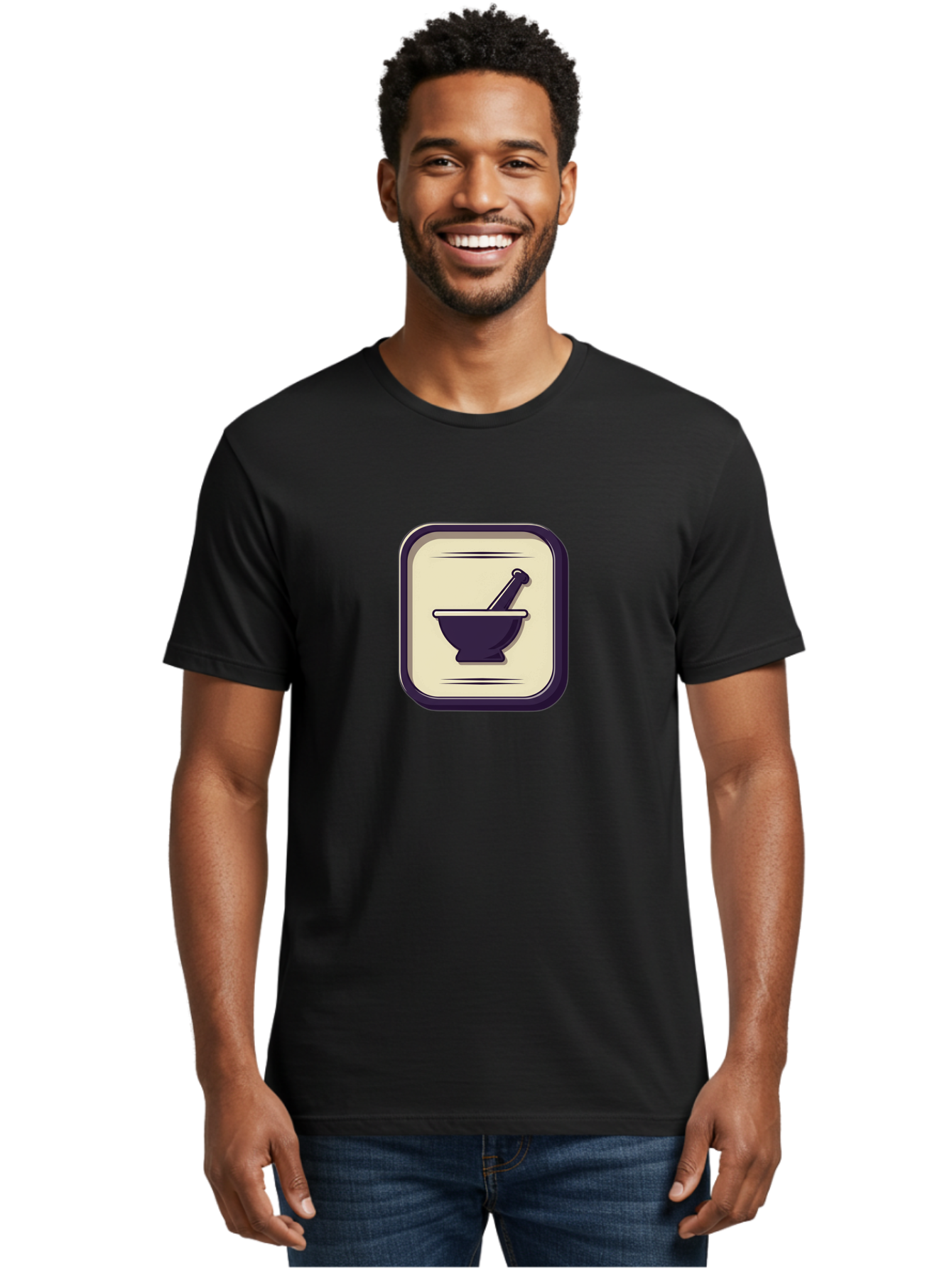 Mortar-And-Pestle Men'S Graphic Tee, 100% Cotton, Comfortable Casual Summer Wear, Machine Washable, Mortar And Pestle Icon, Pharmacy Symbol, Medical Illustration, Apothecary Graphic, Pharmacy Logo, Medicine Icon, Healthcare Symbol Bab022
