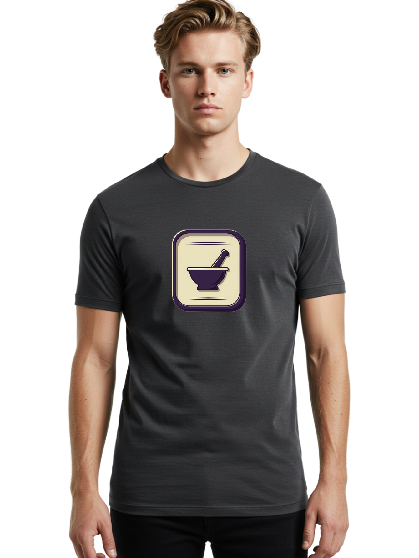 Mortar-And-Pestle Men'S Graphic Tee, 100% Cotton, Comfortable Casual Summer Wear, Machine Washable, Mortar And Pestle Icon, Pharmacy Symbol, Medical Illustration, Apothecary Graphic, Pharmacy Logo, Medicine Icon, Healthcare Symbol Bab022